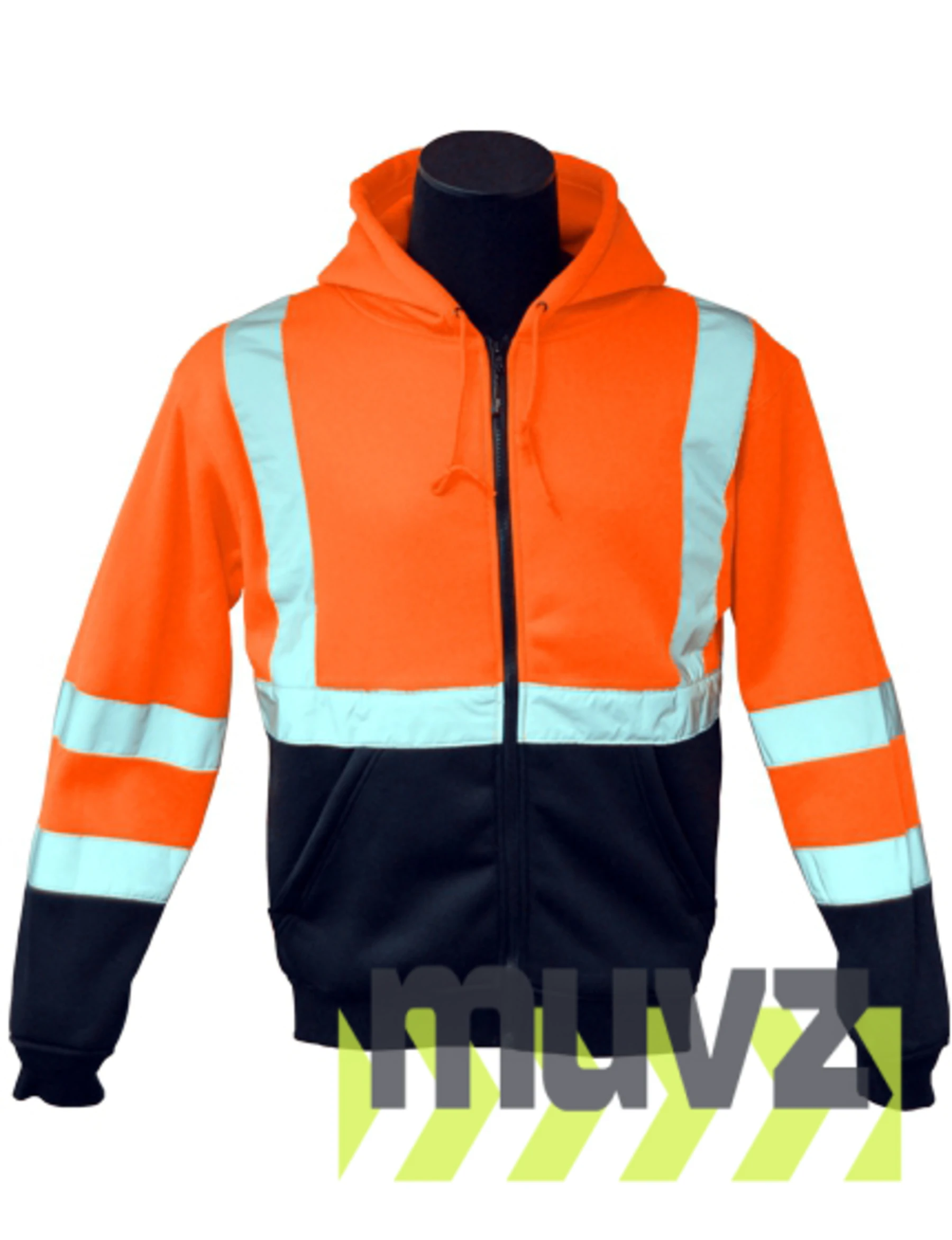Class 3, Orange, Hooded Full Zipper Sweatshirt, X-Large