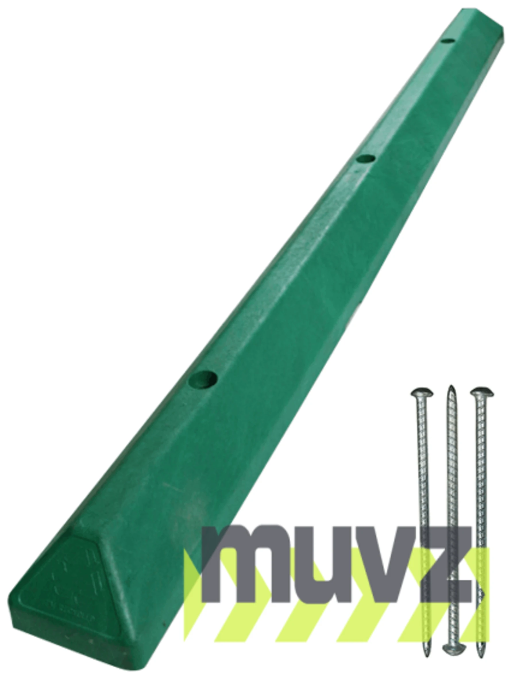 6\u0027 Green EV Recycled Plastic \u0027Commercial\u0027 Parking Block w/three 14\" Galvanized Rebar Steel Spikes