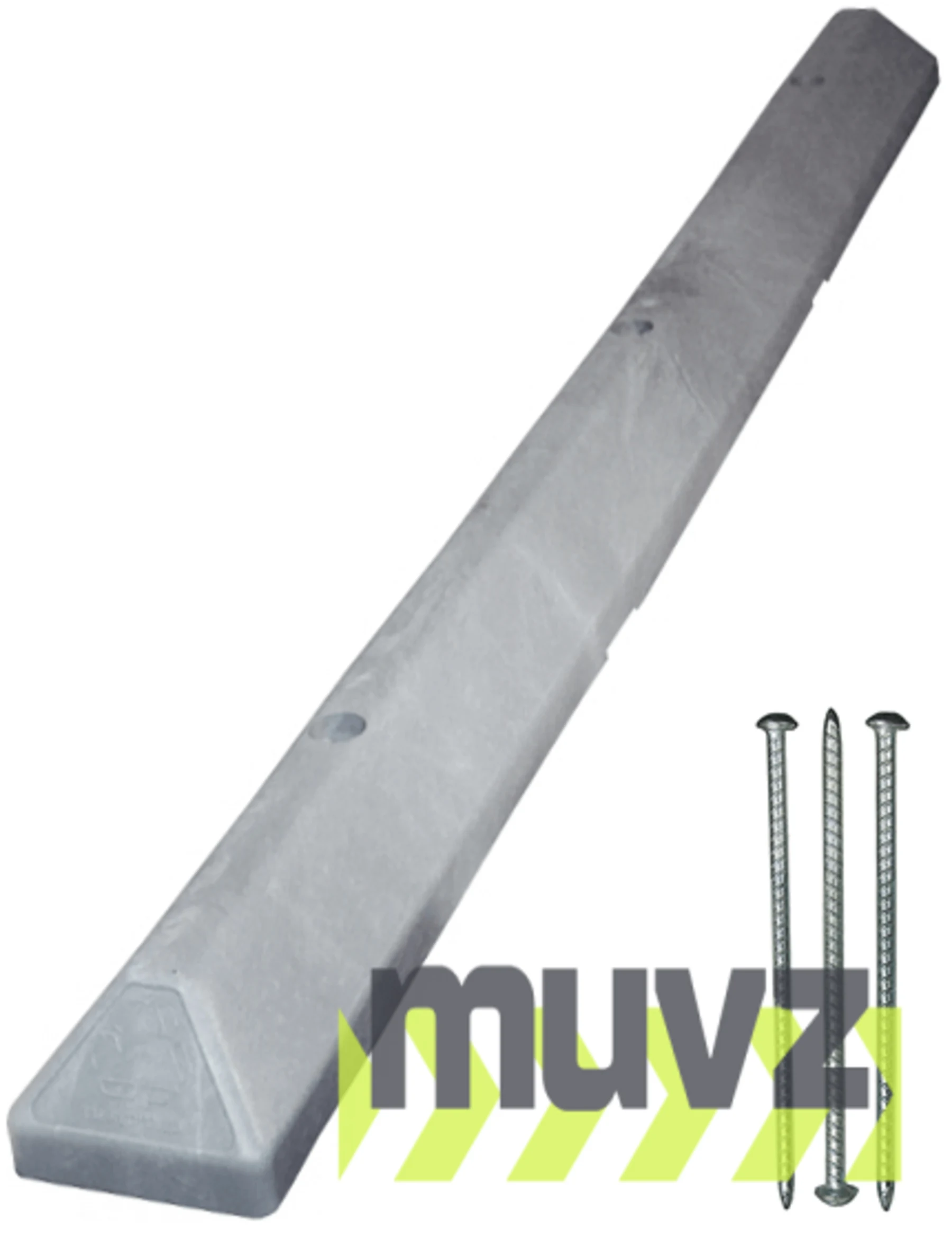 6\u0027 Gray Recycled Plastic \u0027Commercial\u0027 Parking Block w/three 14\" Galvanized Rebar Steel Spikes