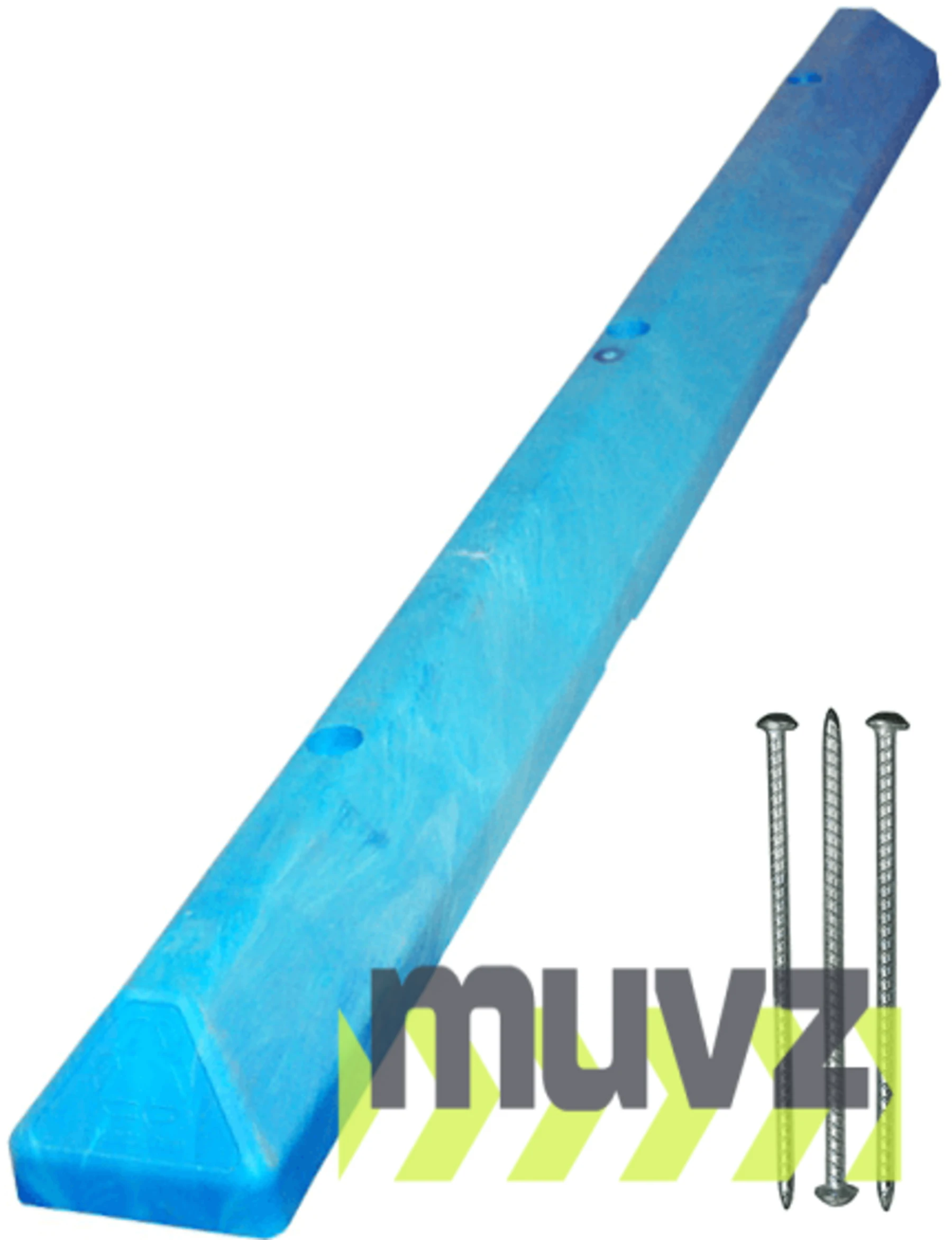 6\u0027 Blue Recycled Plastic \u0027Commercial\u0027 Parking Block w/three 14\" Galvanized Rebar Steel Spikes