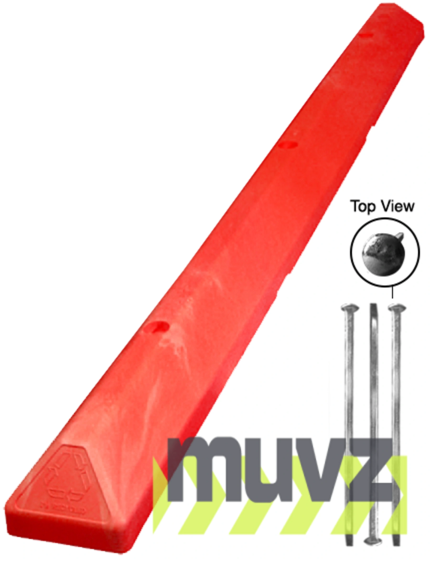 6\u0027 Red Recycled Plastic \u0027Commercial\u0027 Parking Block w/three 18\" Galvanized Steel Spikes