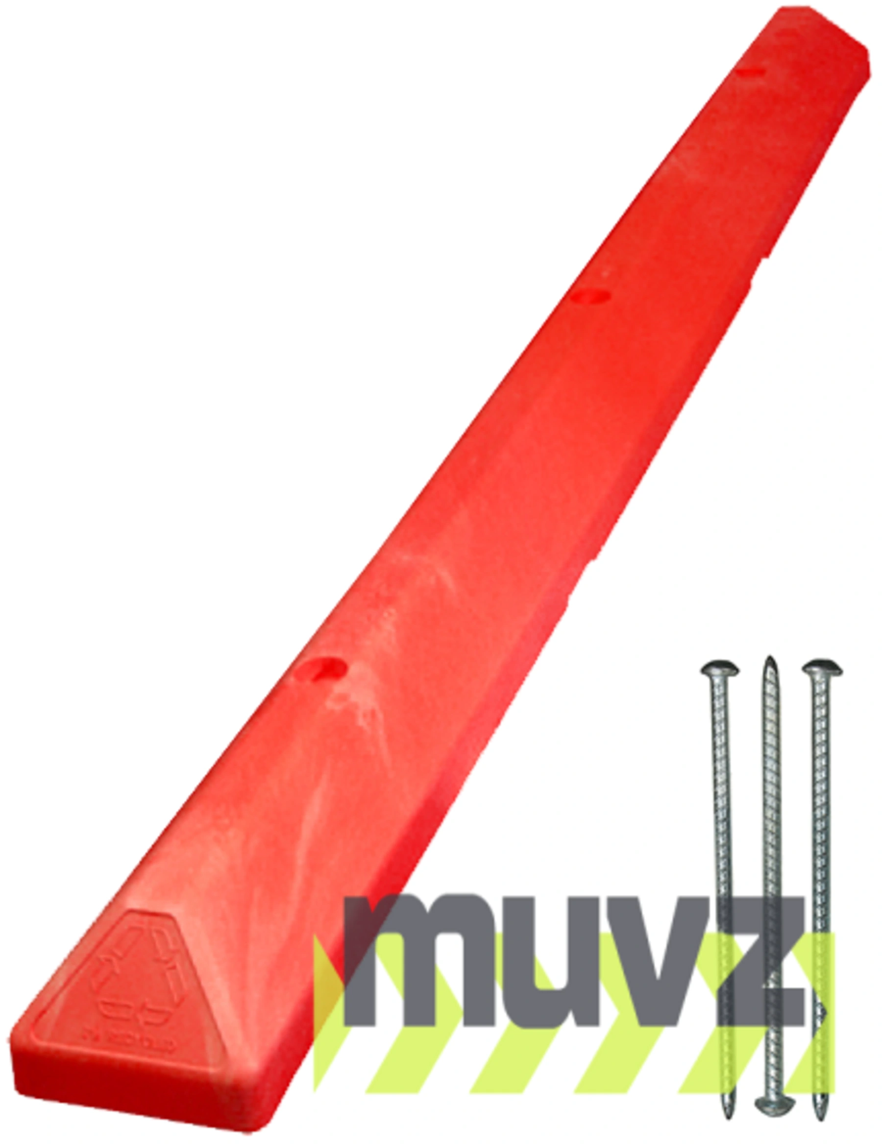 6\u0027 Red Recycled Plastic \u0027Commercial\u0027 Parking Block w/three 14\" Galvanized Rebar Steel Spikes