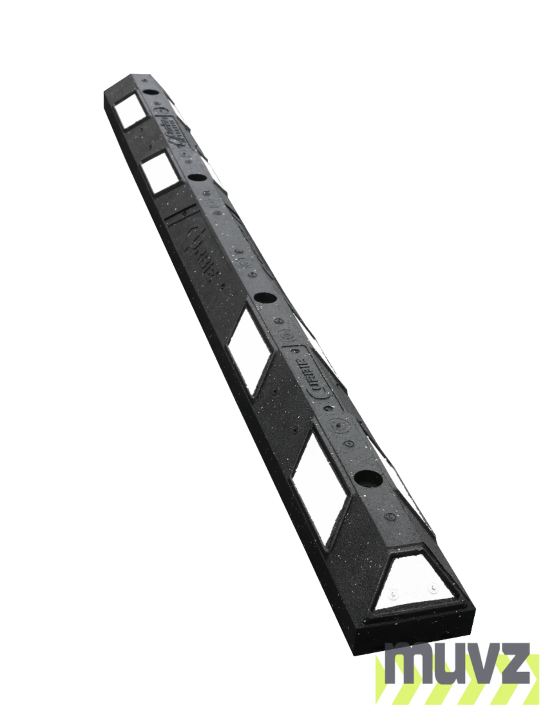 6\u0027 Black \u0026 White \u0027Curbie\" Recycled Rubber Parking Block with Four (4) 18\" Spikes
