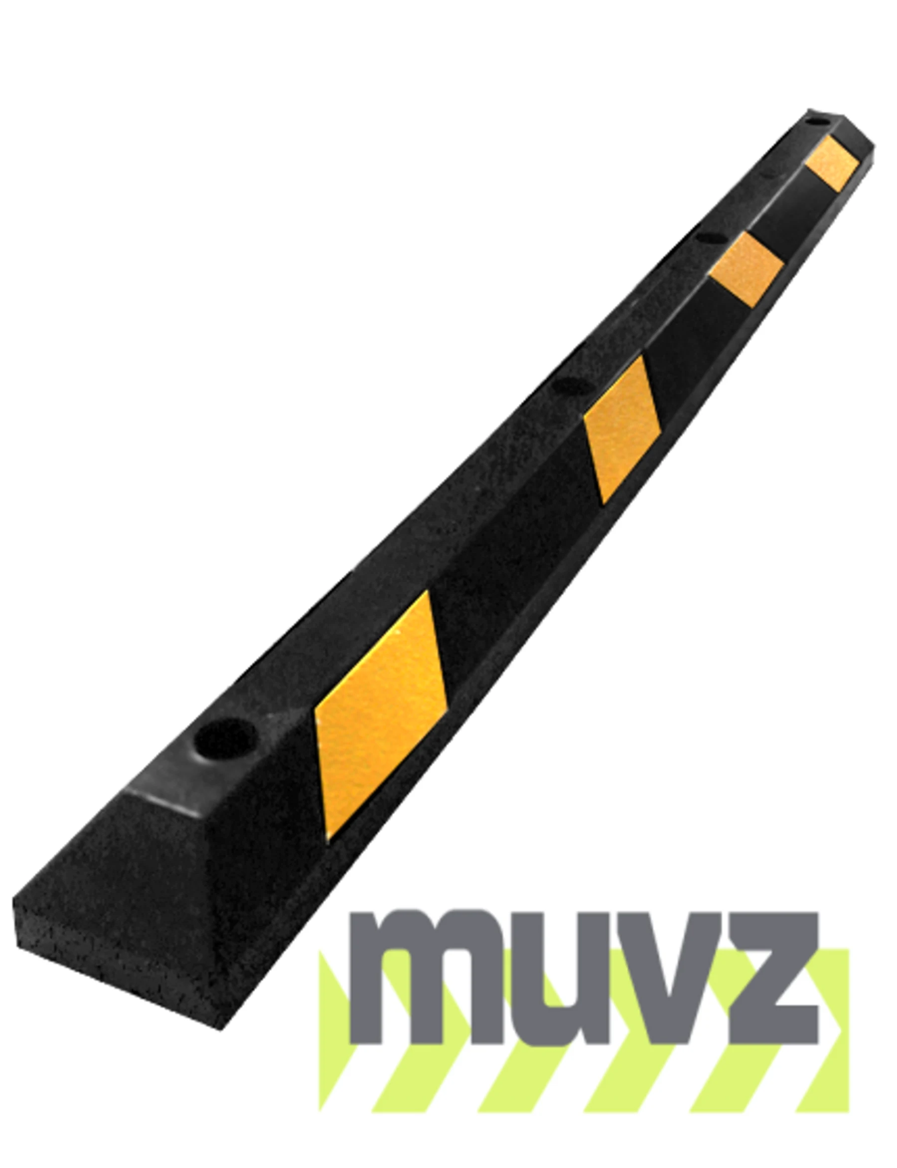 6\u0027 Yellow Low-Profile Rubber Parking Block w/four 14\" Galvanized Rebar Steel Spikes