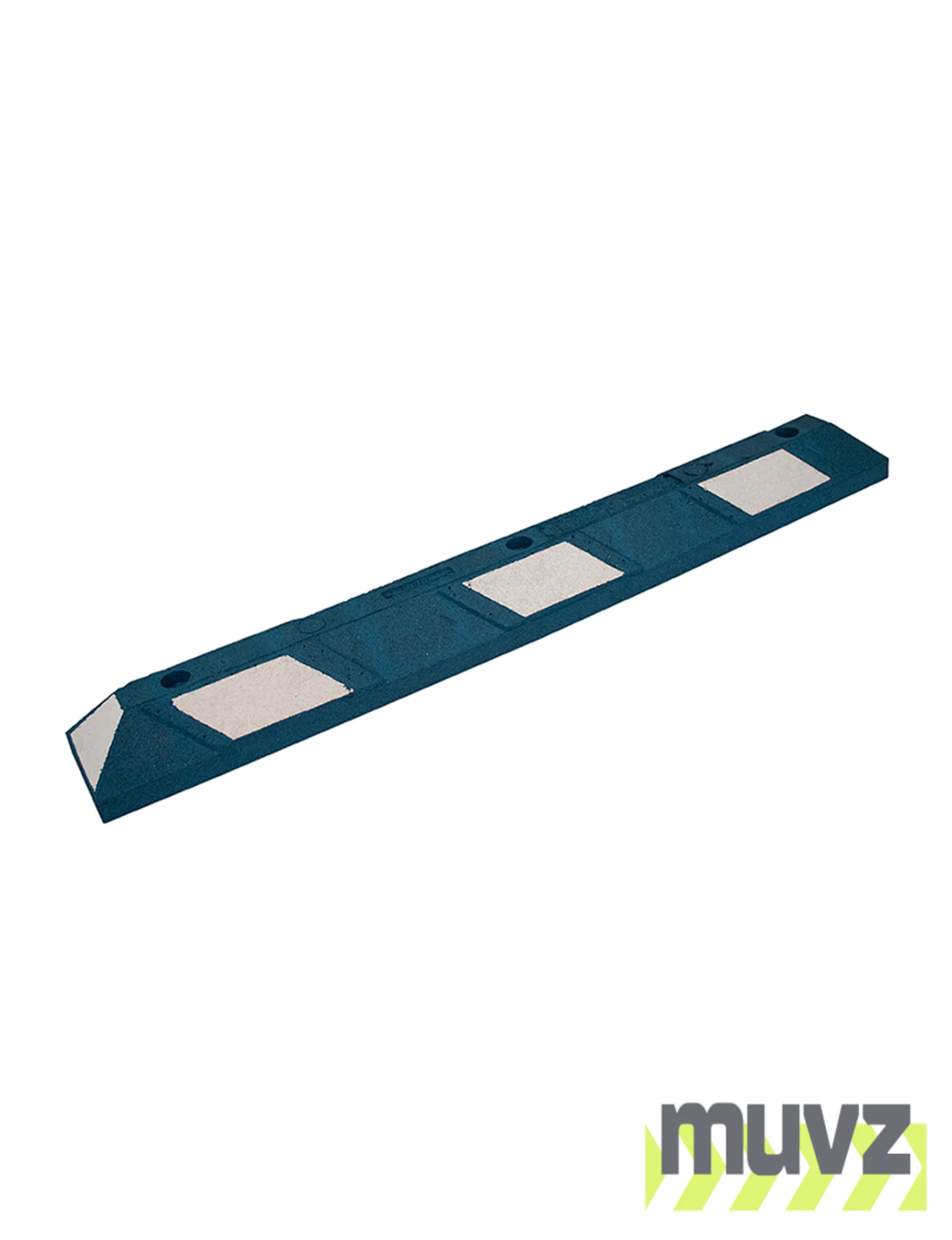 4\u0027 Recycled Rubber Parking Block w/Blue Reflective Tape \u0026 LDT Fasteners for Concrete