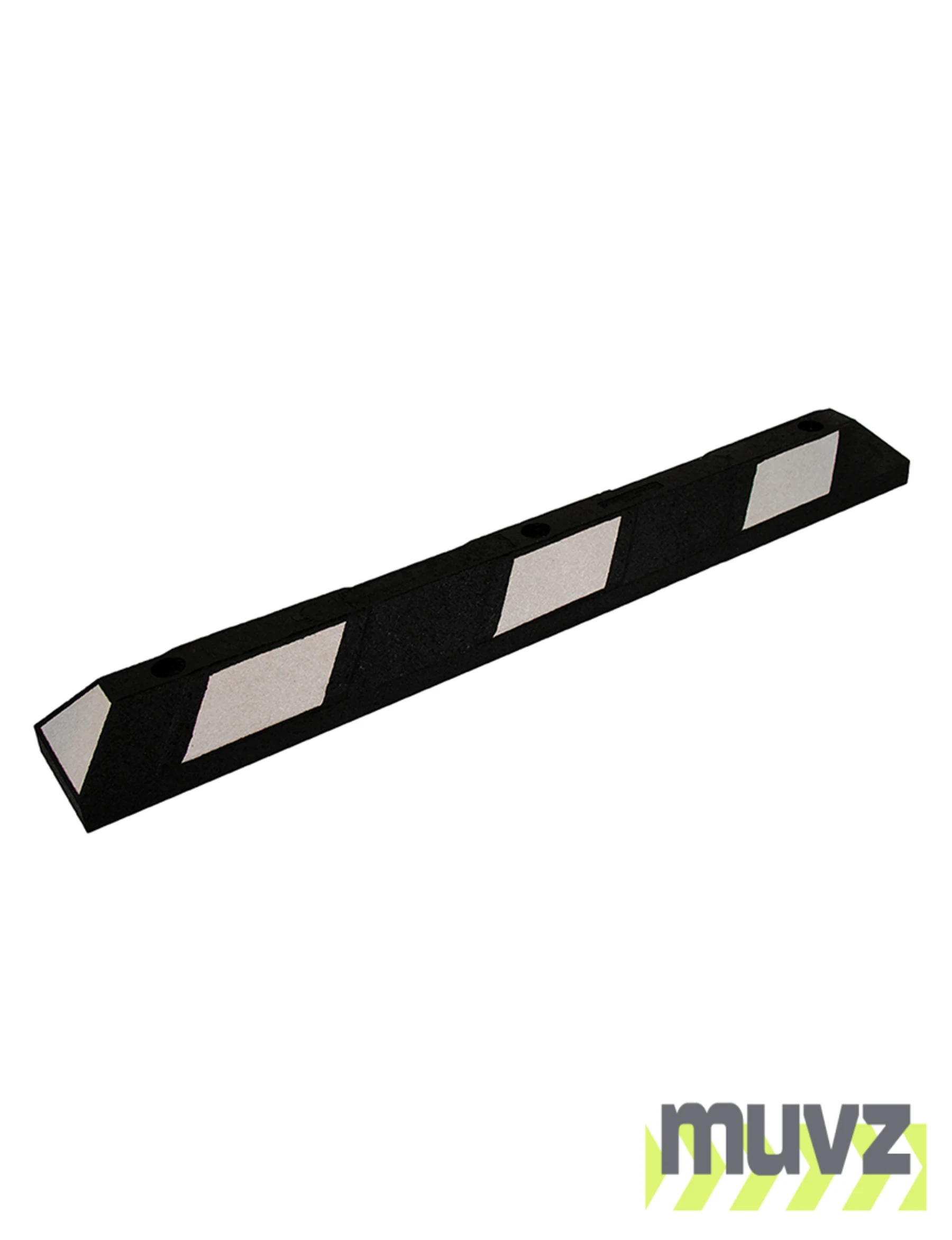 4\u0027 Recycled Rubber Parking Block w/White Reflective Tape \u0026 12\" Spikes for Asphalt or Gravel