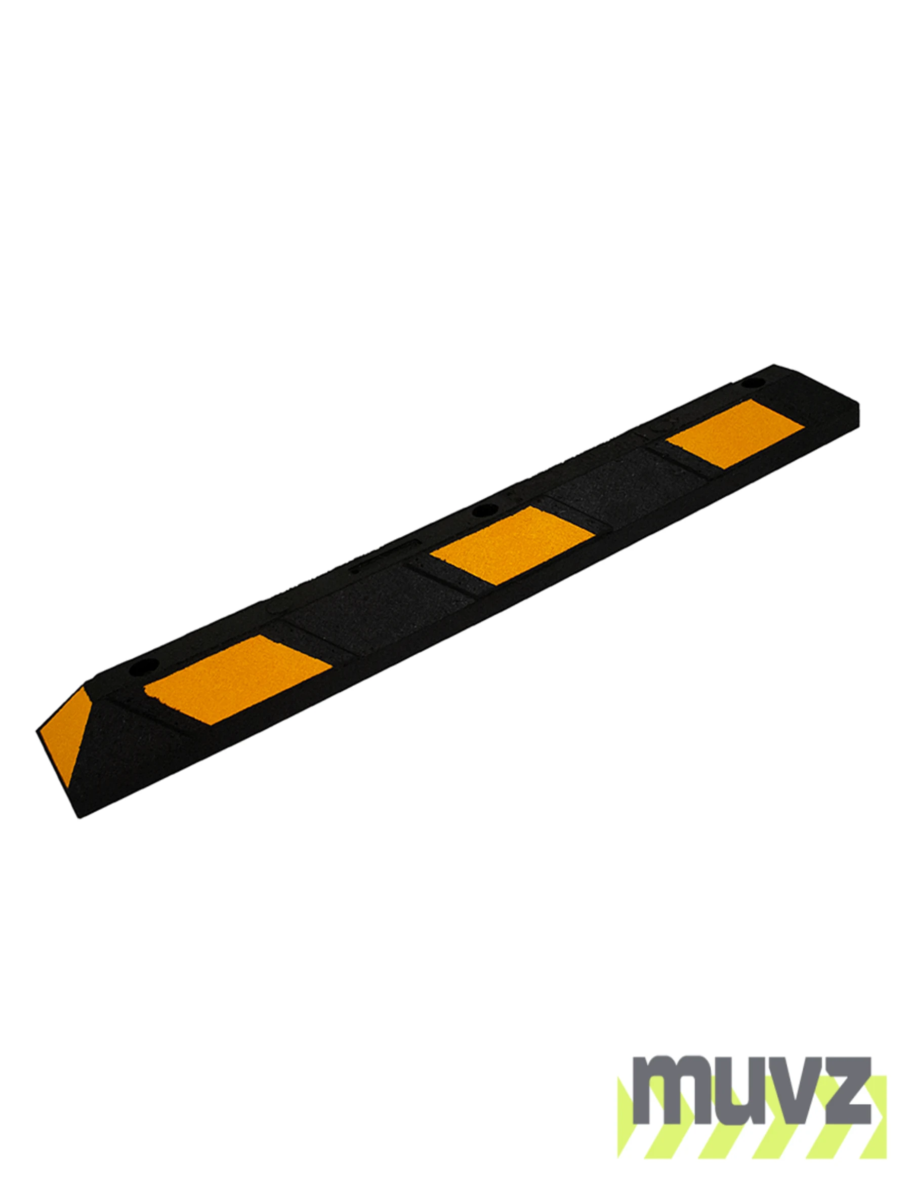 4\u0027 Recycled Rubber Parking Block w/Yellow Reflective Tape \u0026 Lag Bolts for Concrete