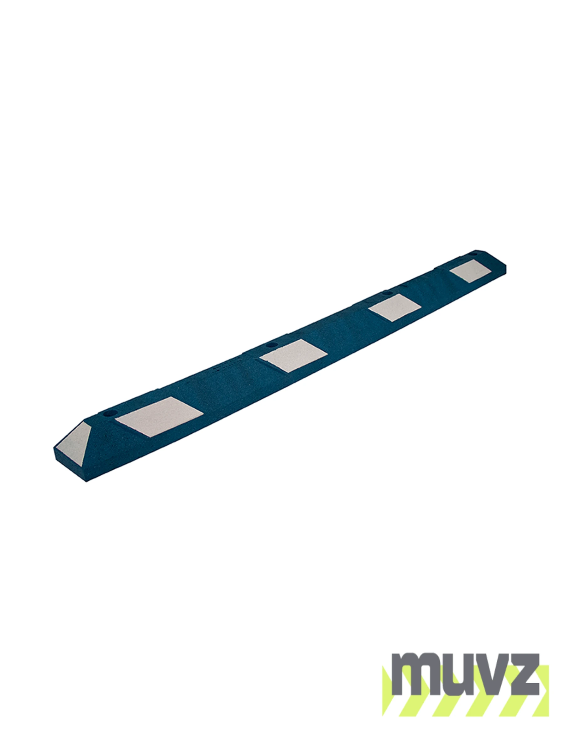 6\u0027 Blue Recycled Rubber Parking Block w/White Reflective Tape \u0026 14\" Rebar Spikes