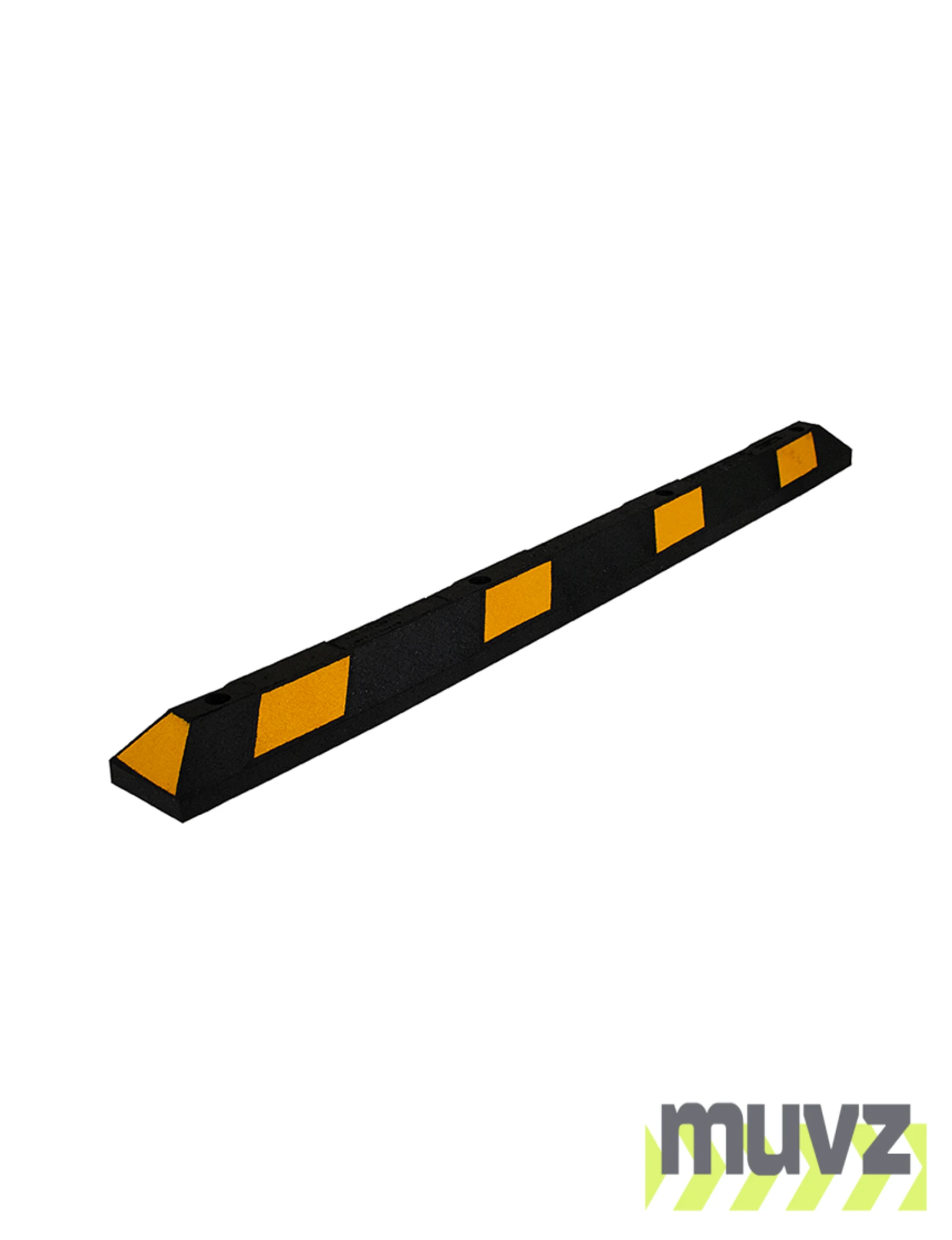6\u0027 Recycled Rubber Parking Block w/Yellow Reflective Tape \u0026 14\" Rebar Spikes for Asphalt or Gravel