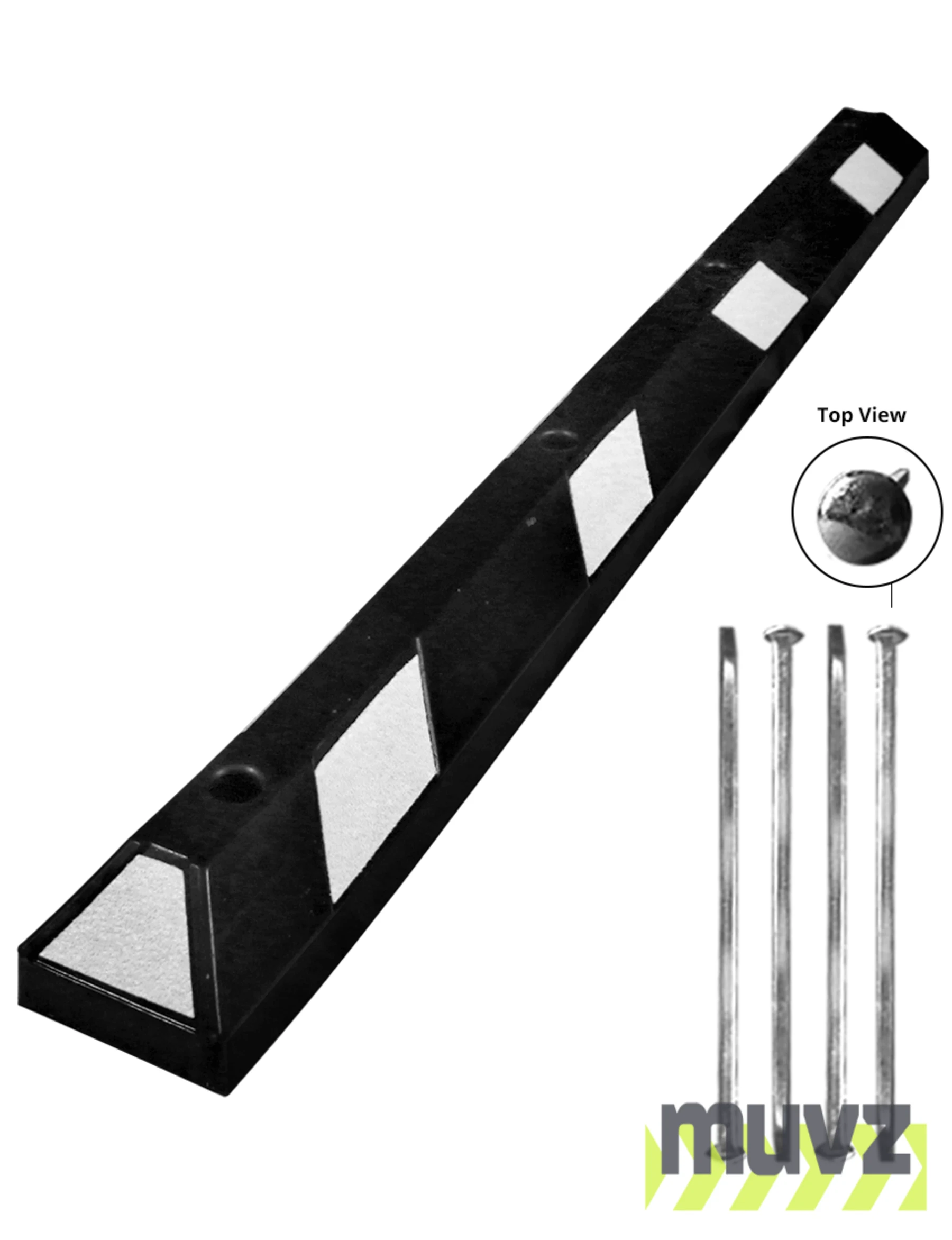 6\u0027 White Rubber Parking Block w/four 12\" Galvanized Steel Spikes