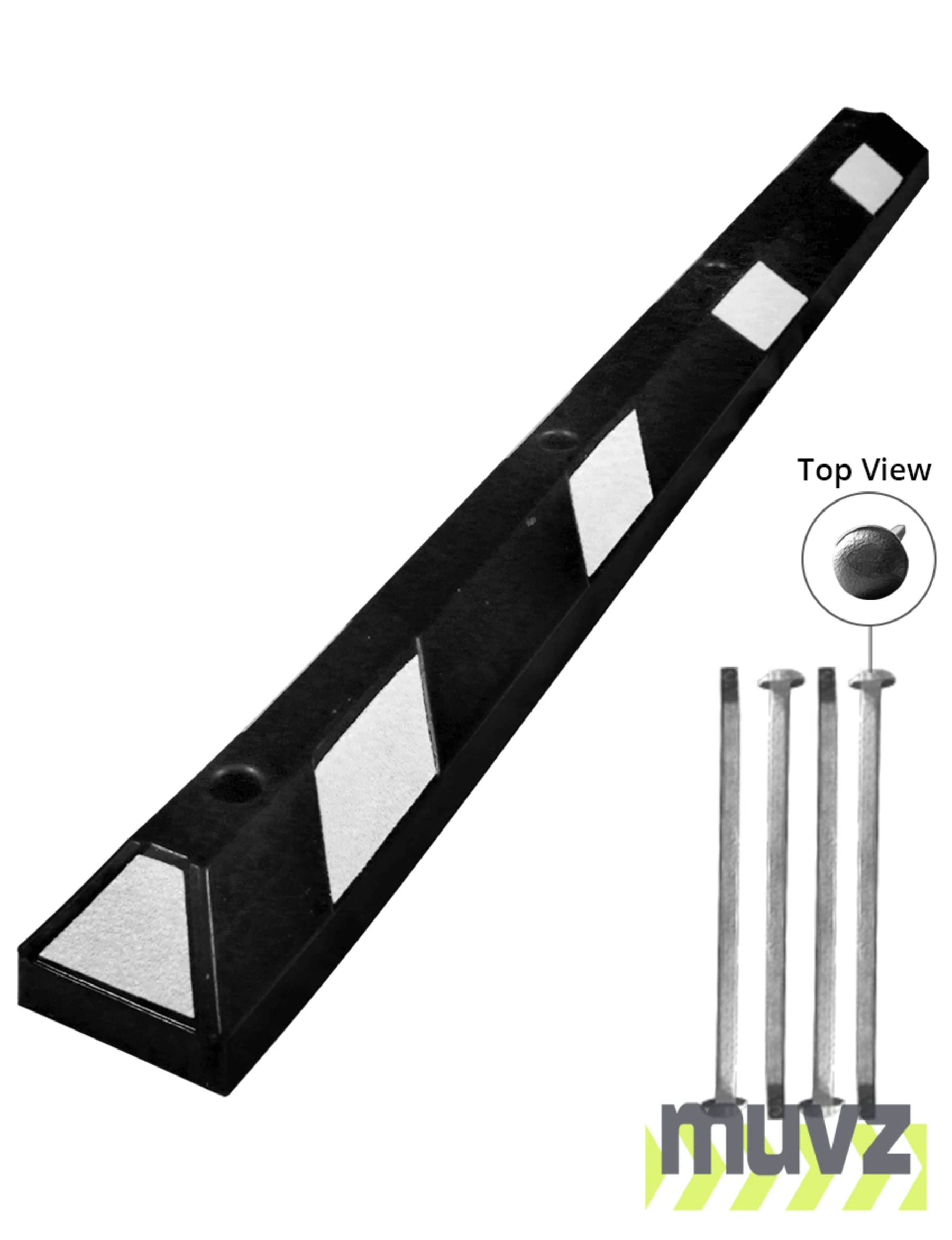 6\u0027 White Rubber Parking Block w/four 18\" Heavy Duty Galvanized Steel Spikes