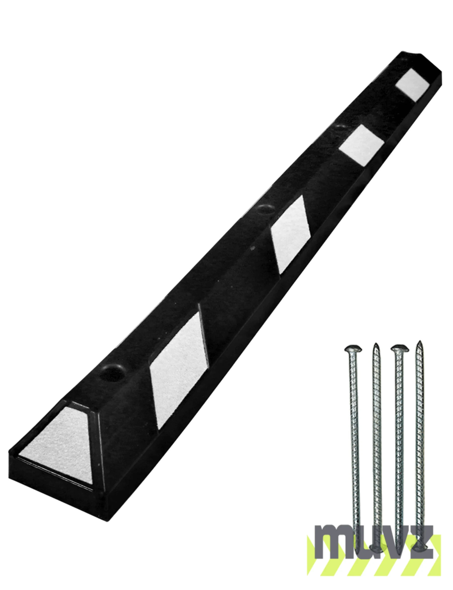 6\u0027 White Rubber Parking Block w/four 14\" Galvanized Rebar Steel Spikes