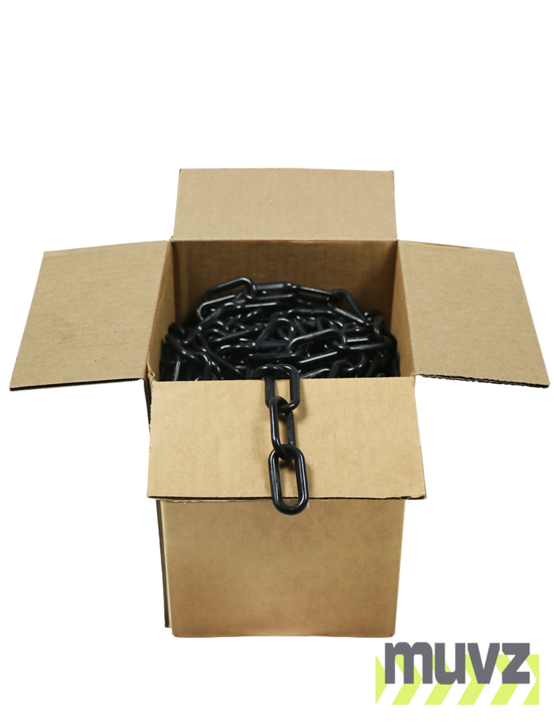 100\u0027 Box of Black 2\" Link, Standard Plastic Chain