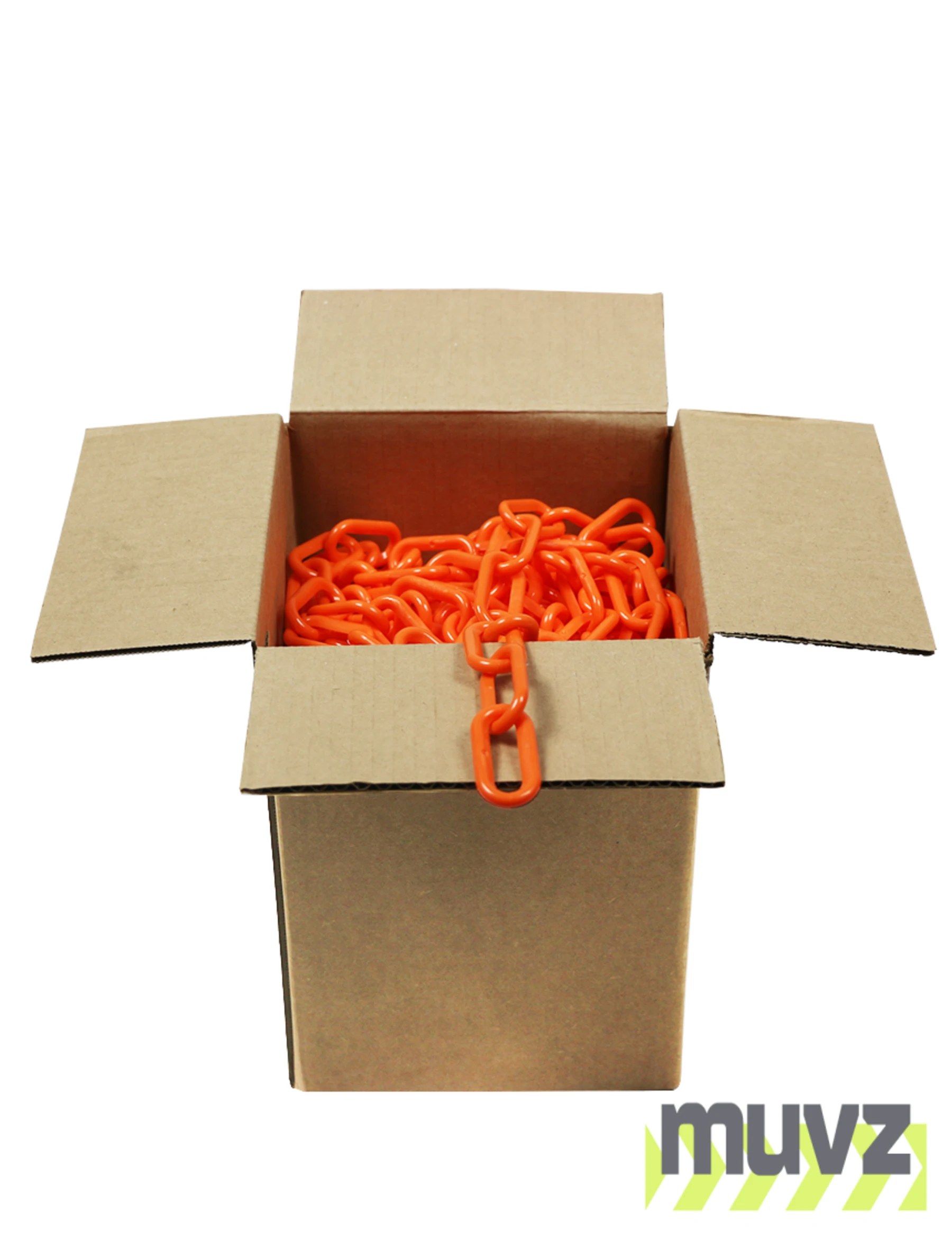 100\u0027 Box of Orange 2\" Link, Standard Plastic Chain