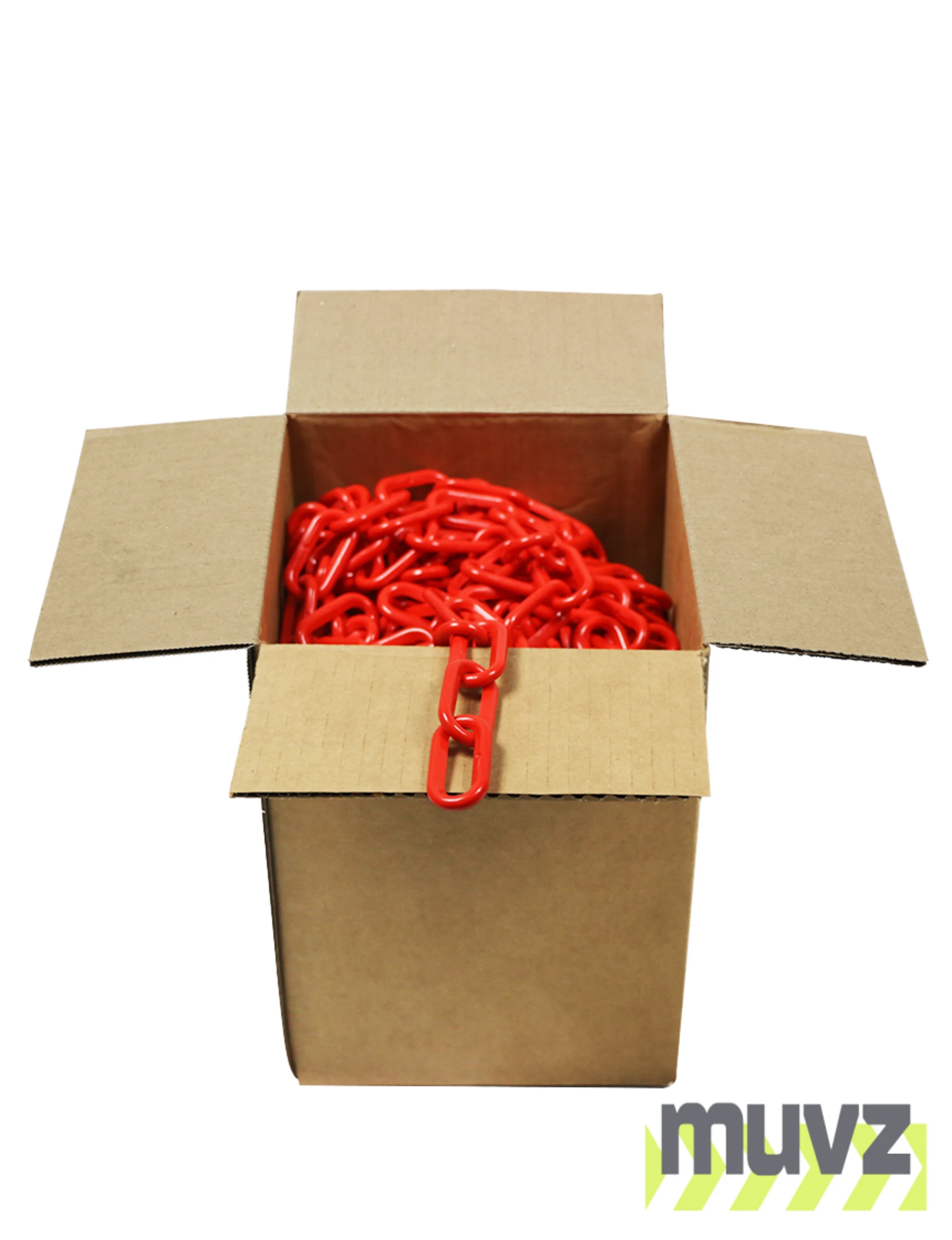100\u0027 Box of Red 2\" Link, Standard Plastic Chain