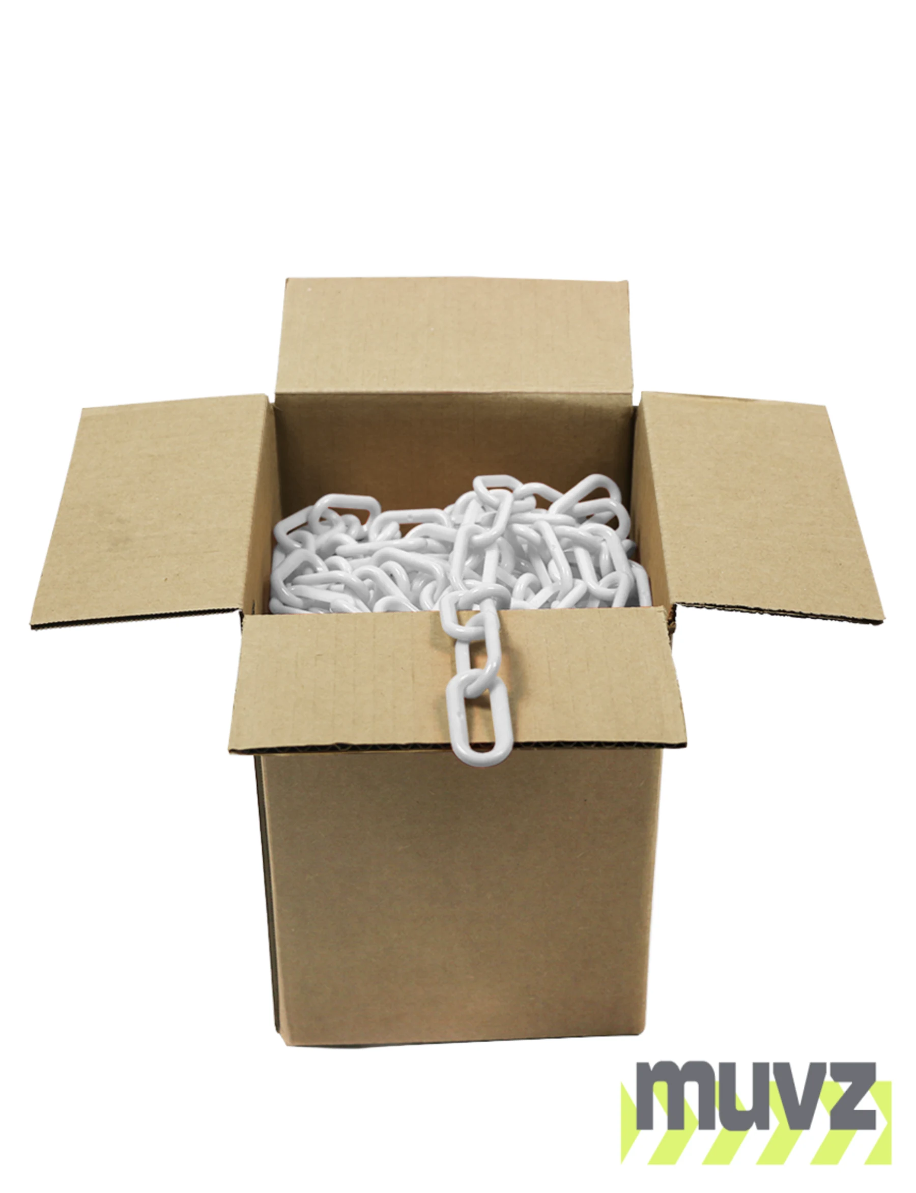 100\u0027 Box of White 2\" Link, Standard Plastic Chain