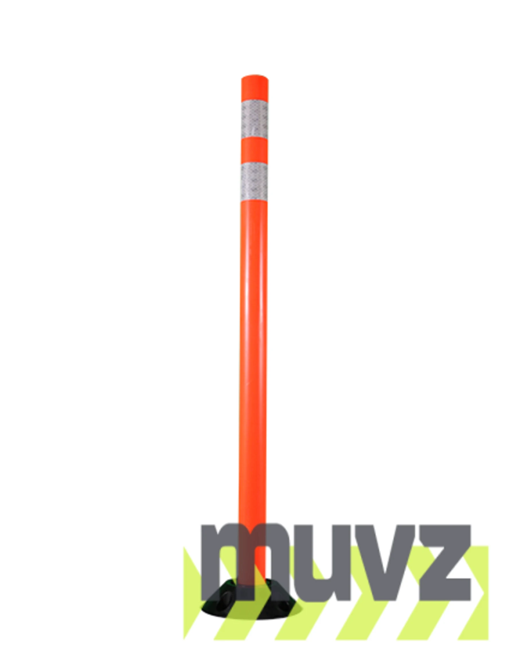 42\" Orange Round Delineator with two (2) 3\" white reflective collars with Adhesive Mounting