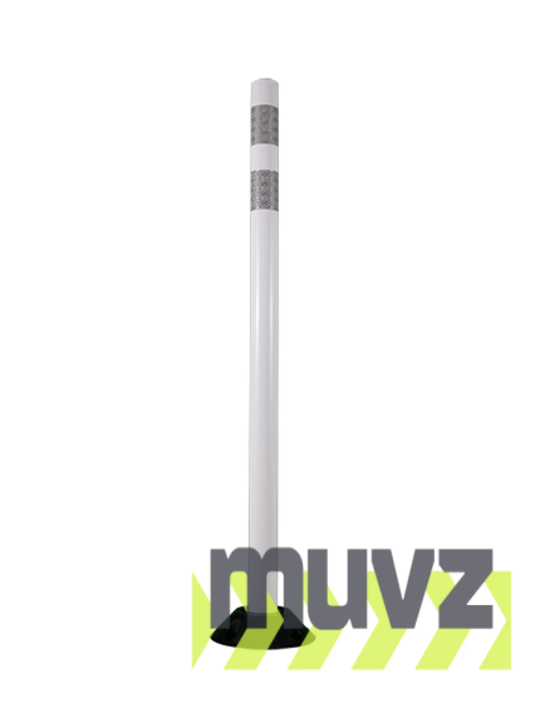 48\" White Round Delineator with two (2) 3\" white reflective collars with Concrete Mounting Hardware