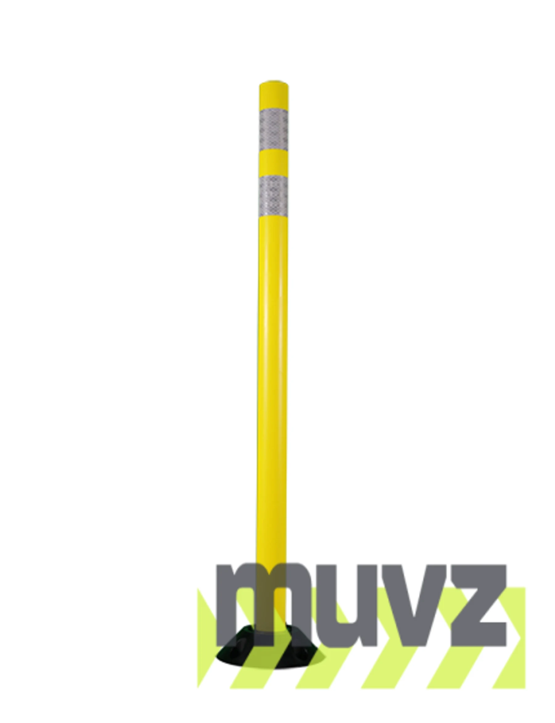 48\" Yellow Round Delineator with two (2) 3\" white reflective collars with Asphalt Mounting Hardware