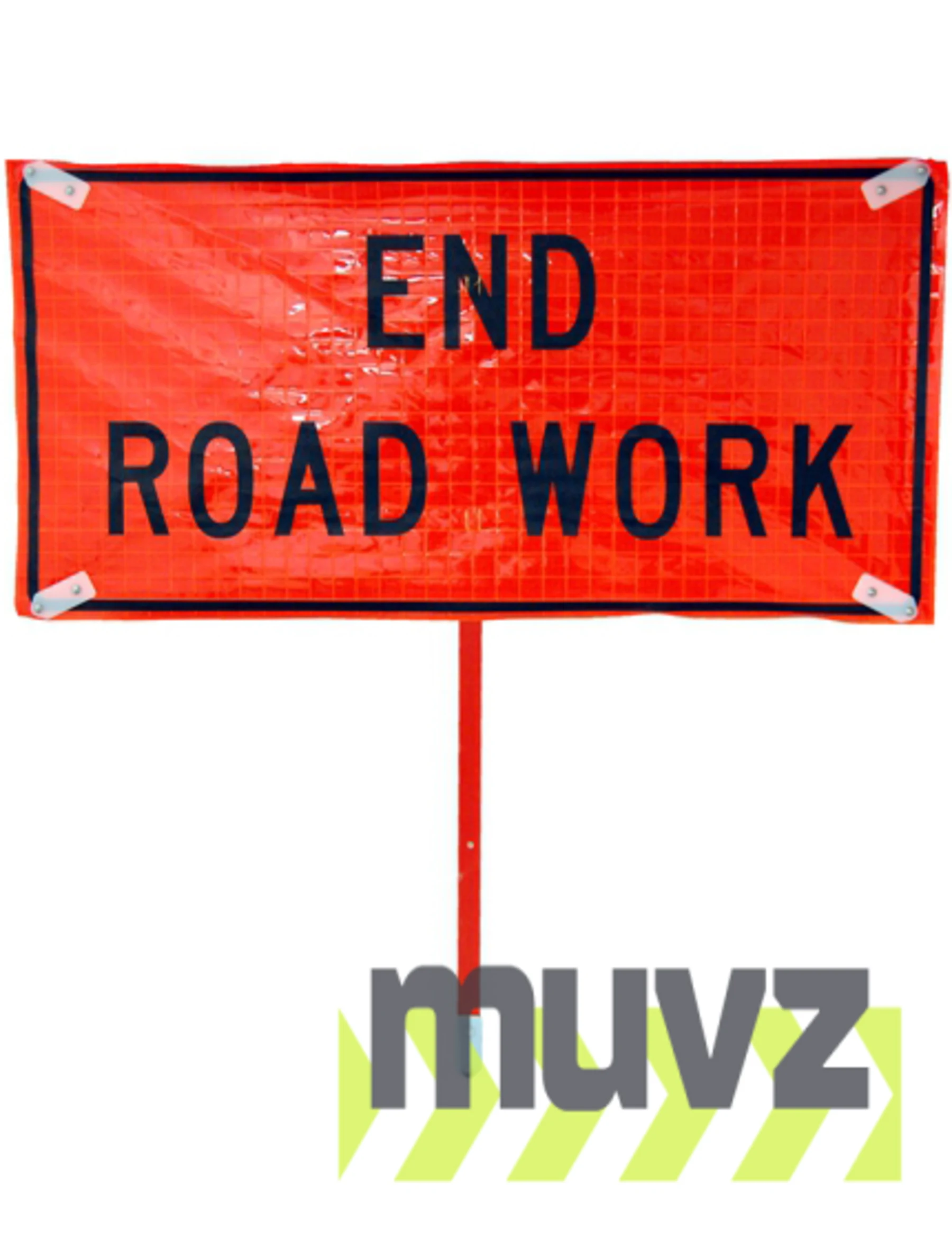 Rectangular, 48\" x 24\" Roll-Up, Non-Reflective, END ROAD WORK sign, RIBS ASSEMBLED TO SIGN