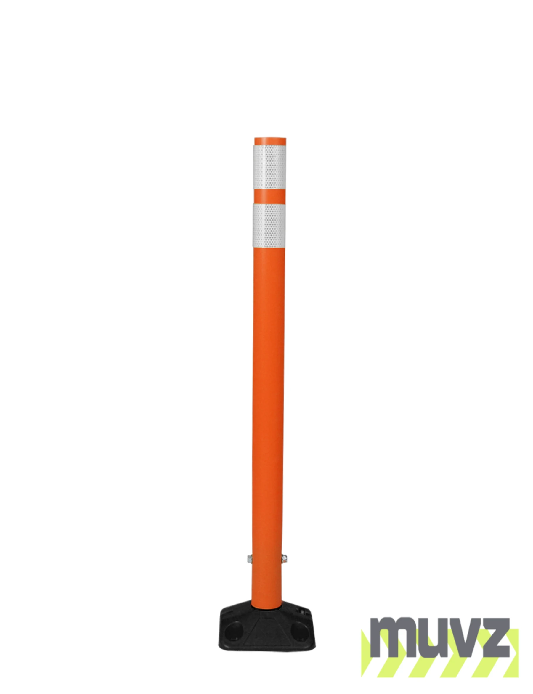 36\" Orange Round Delineator w/ Black Base \u0026 2 White Reflective Collars \u0026 Adhesive Mounting