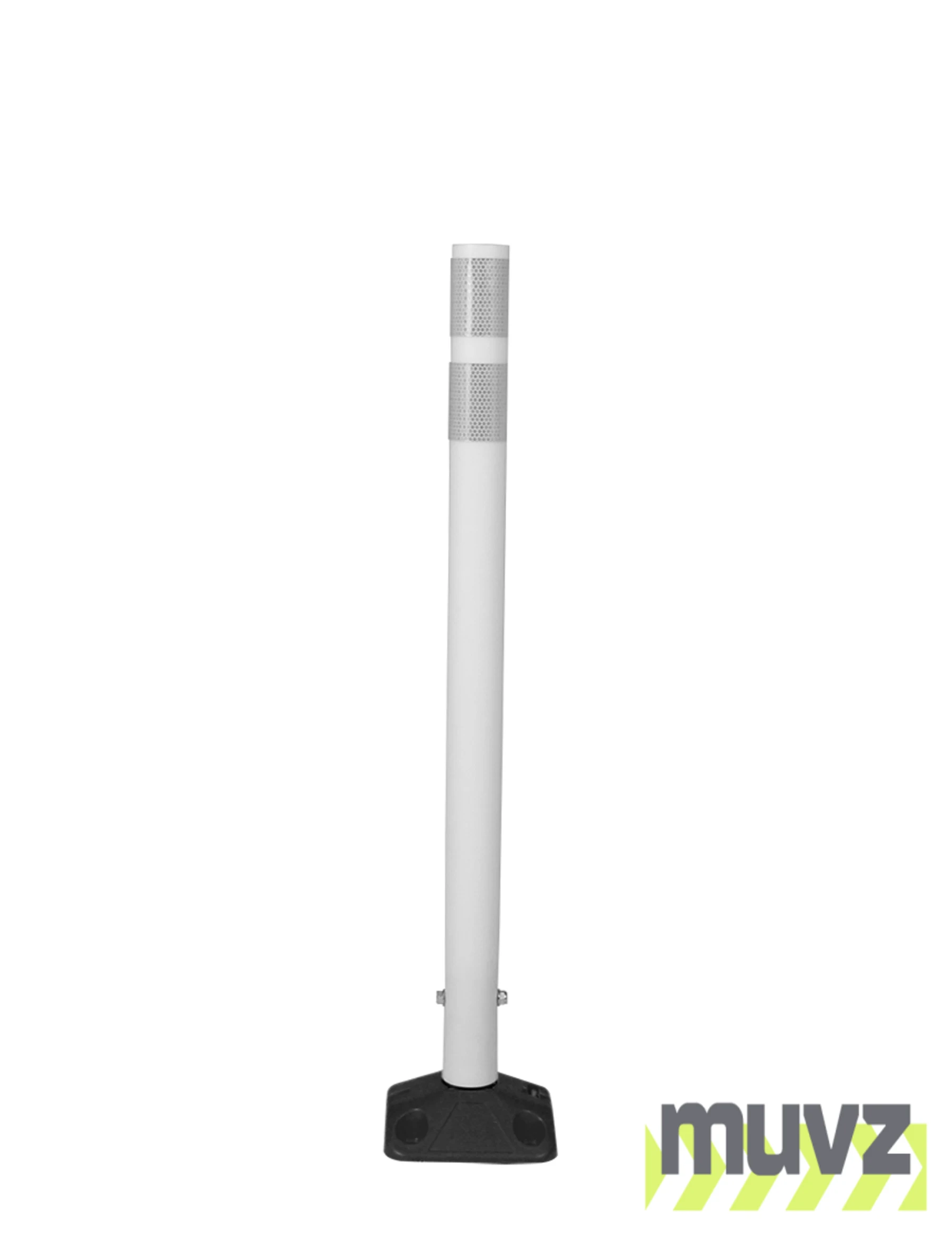 36\" White Round Delineator w/ Black Base \u0026 2 White Reflective Collars \u0026 Adhesive Mounting