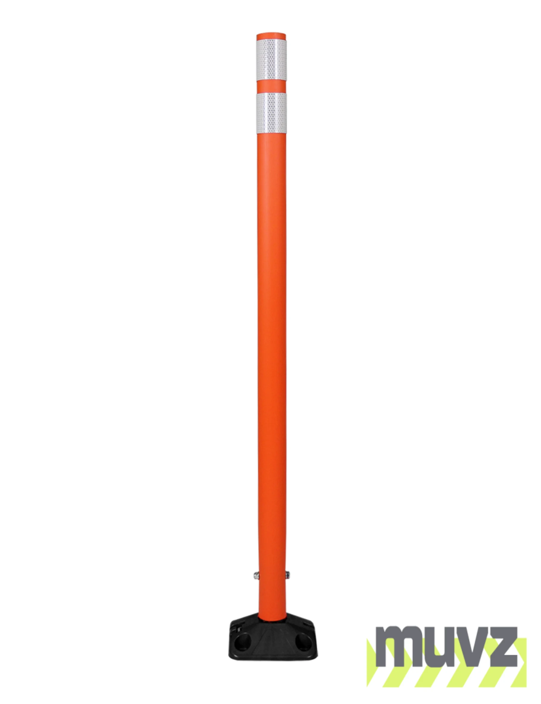 48\" Orange Round Delineator w/ Black Base \u0026 2 White Reflective Collars \u0026 Asphalt Mounting Hardware
