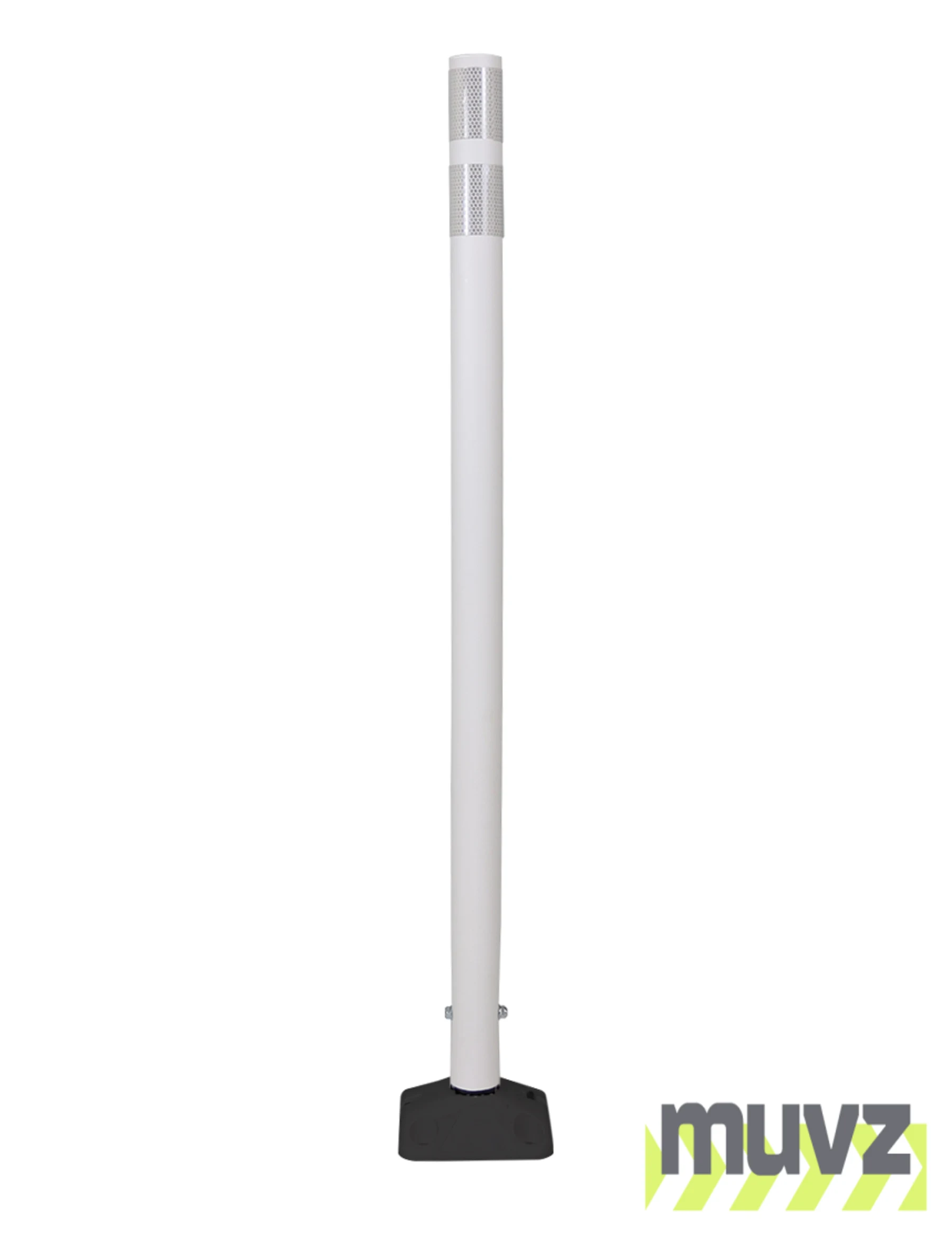 48\" White Round Delineator w/ Black Base \u0026 2 White Reflective Collars \u0026 Asphalt Mounting Hardware