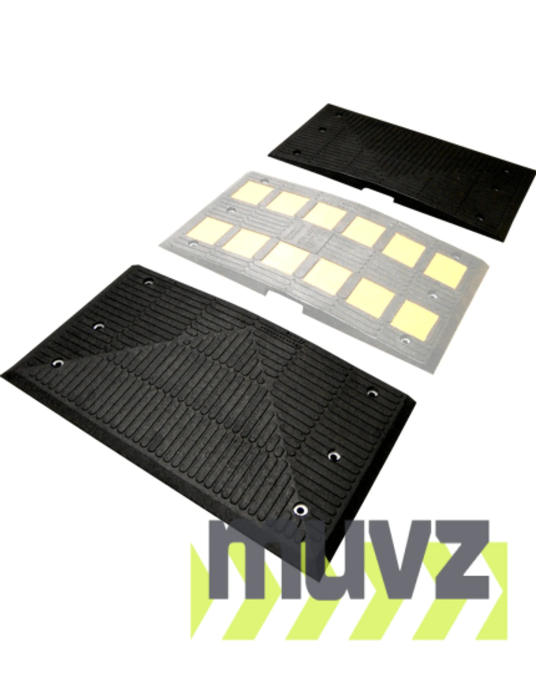 Heavy Duty Recycled Rubber Speed Hump End Cap Kit w/14\" Galvanized Rebar Spikes (1 Male \u0026 1 Female)