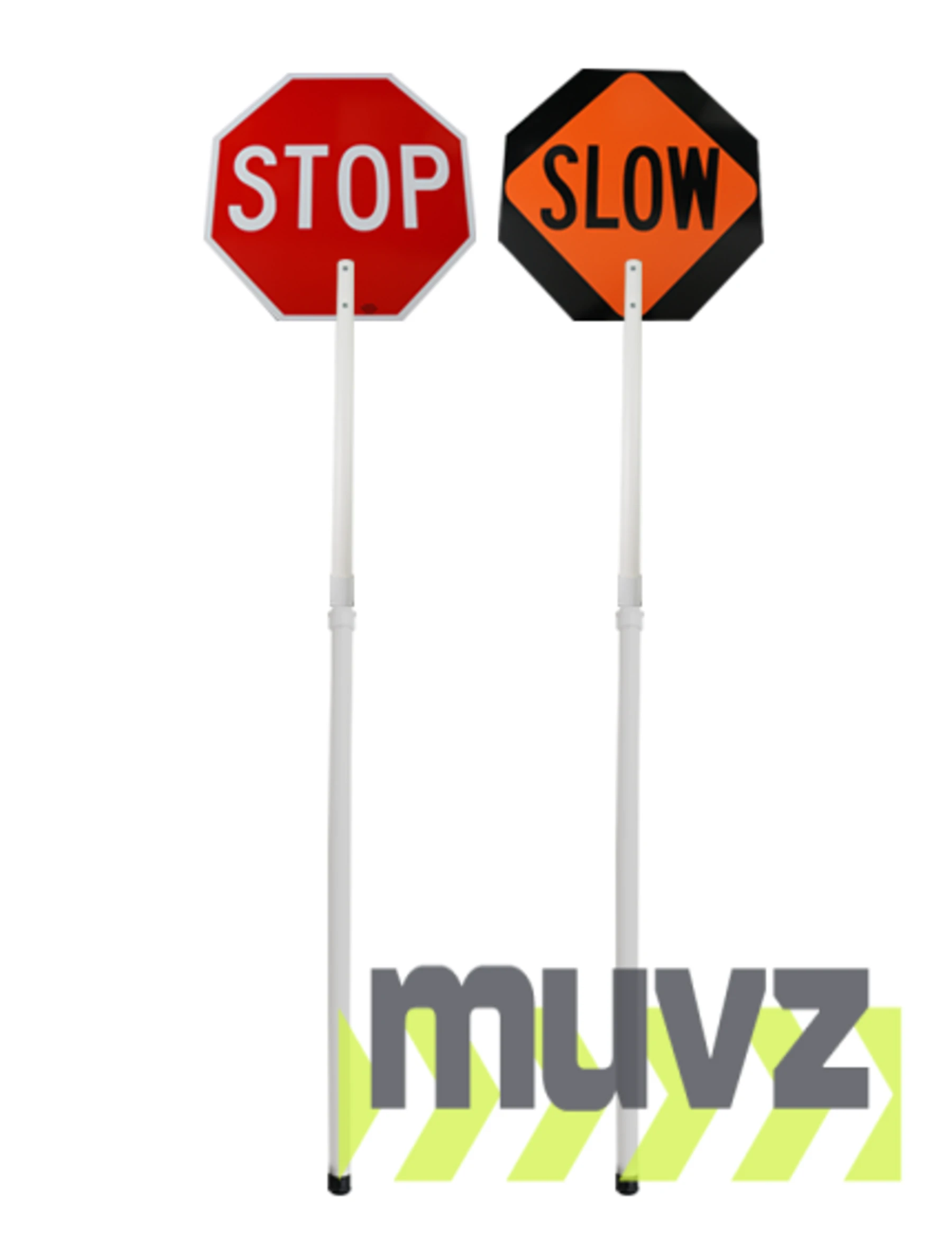 24\" Plastic \"Stop/Slow\" Paddle Sign w/ 72\" Two-Piece Plastic Handle (Non-Reflective)