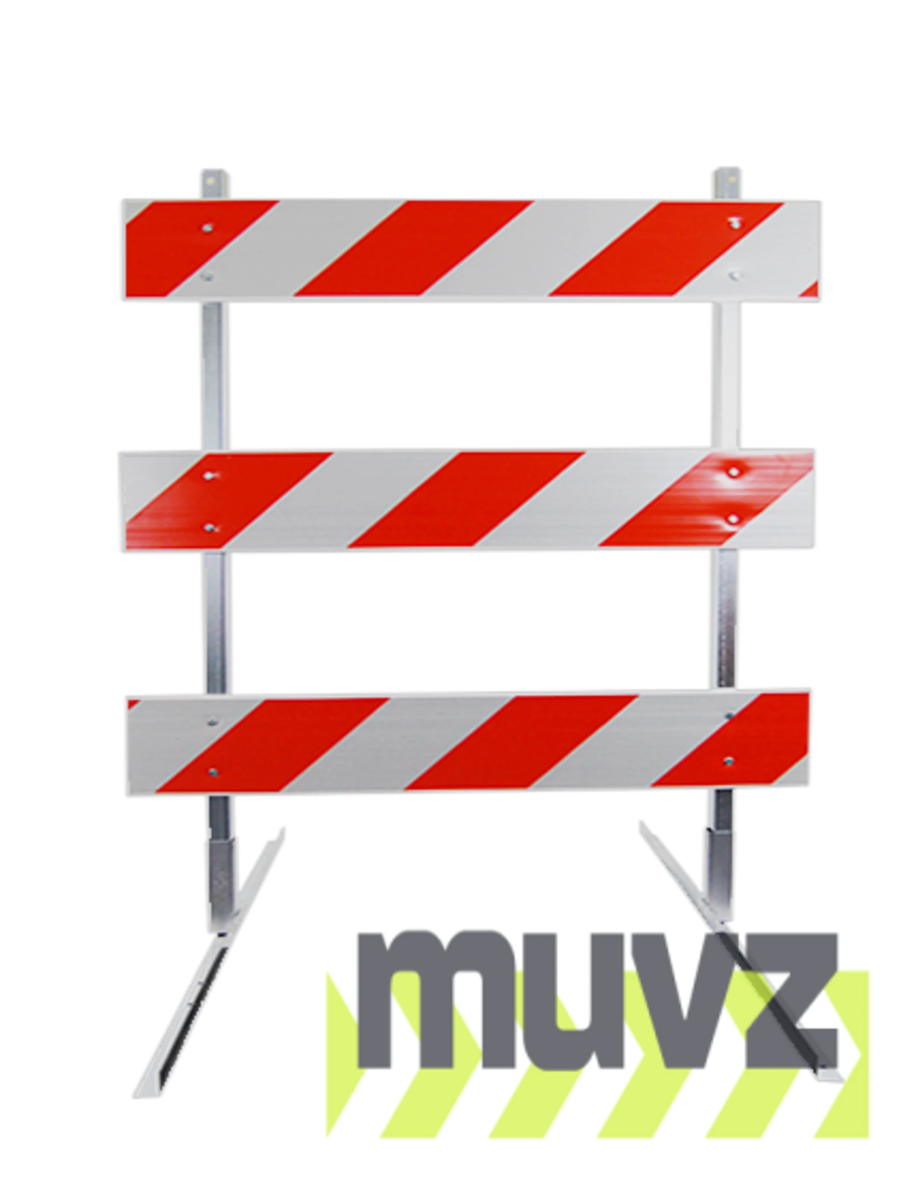 8\u0027 Standard Type 3 Barricade-63\" Tall Galvanized Steel Frame \u0026 Three 8\u0027 Plastic Boards w/HI Sheeting