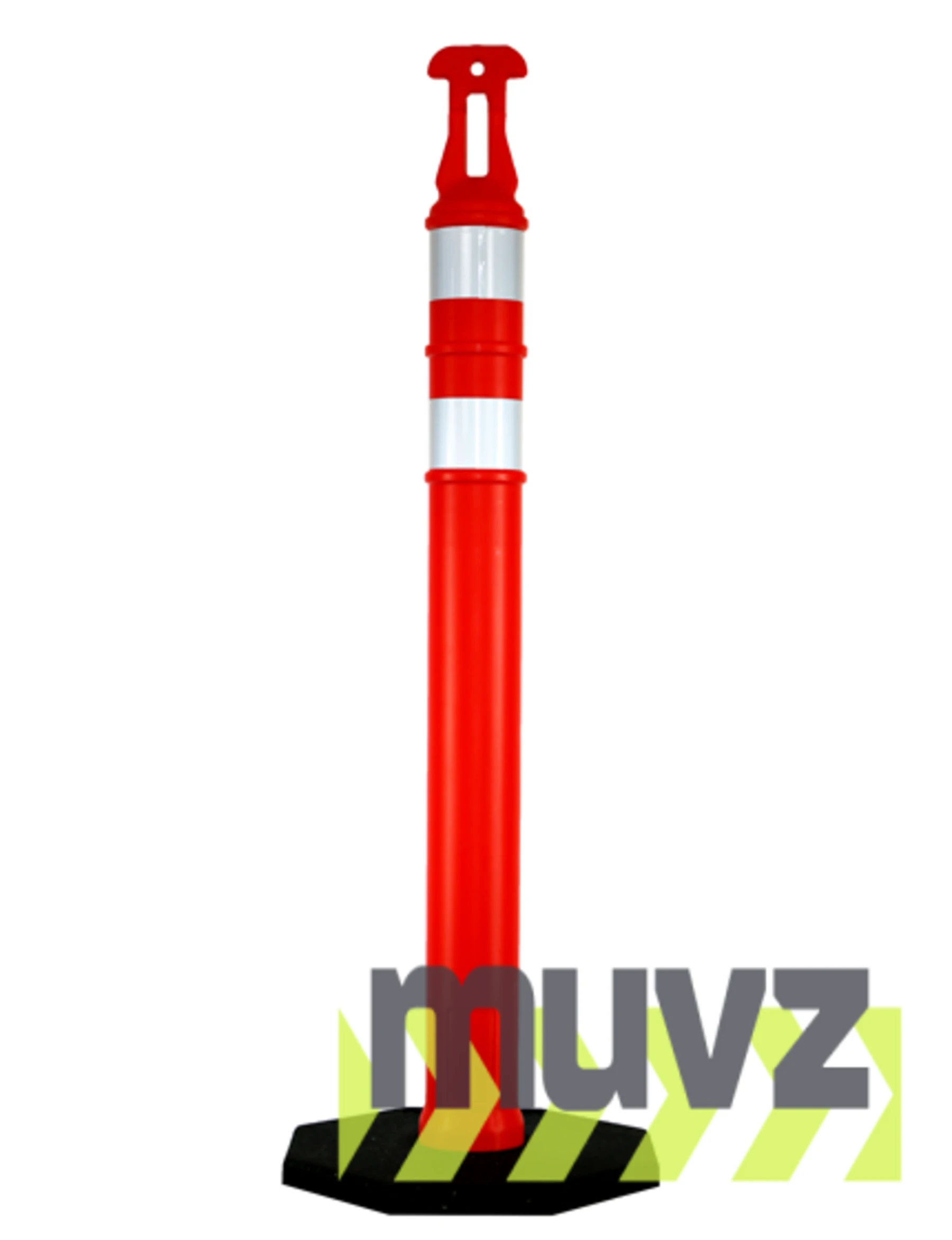 42\" ORANGE Arrow-Top Tube with two (2) 3\" Reflective Collars and 12 Lb. Base