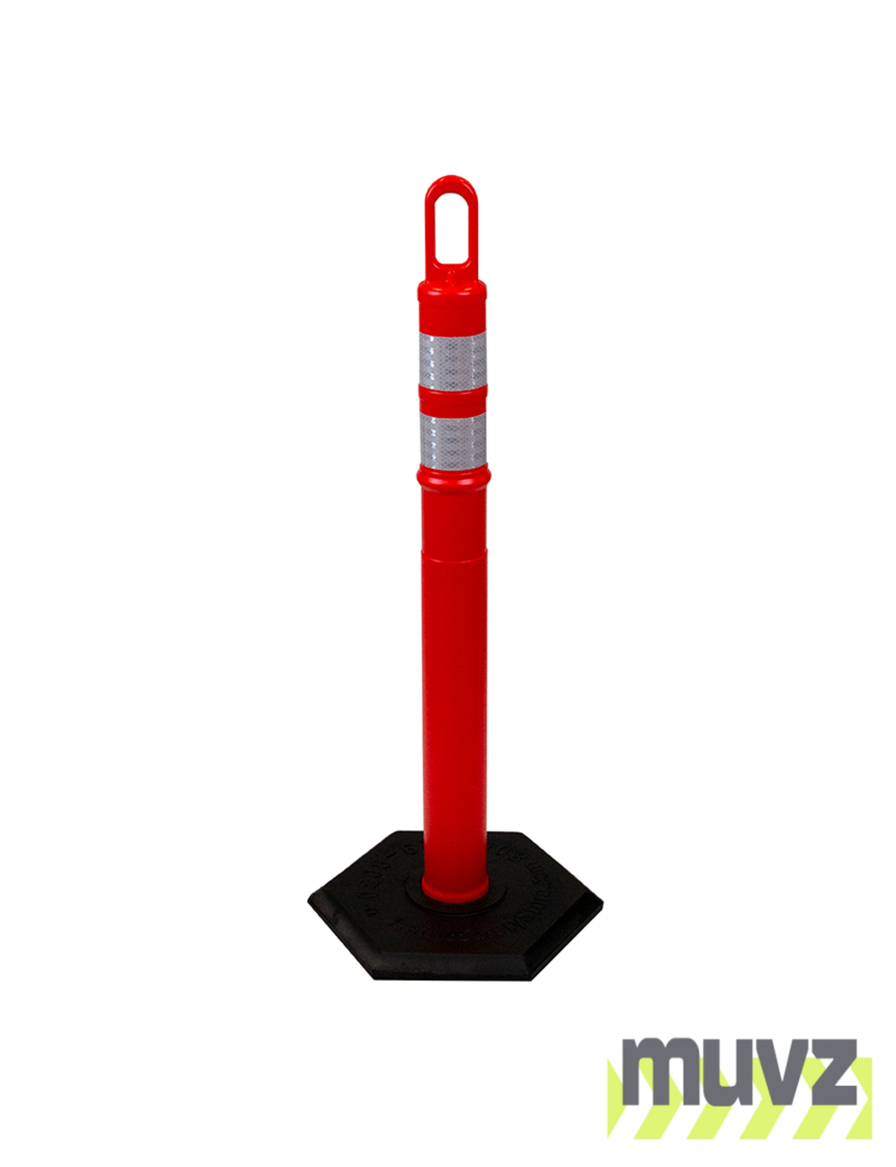 42\" ORANGE Looper Tube with two (2) 3\" Reflective Collars and 18 Lb. Base
