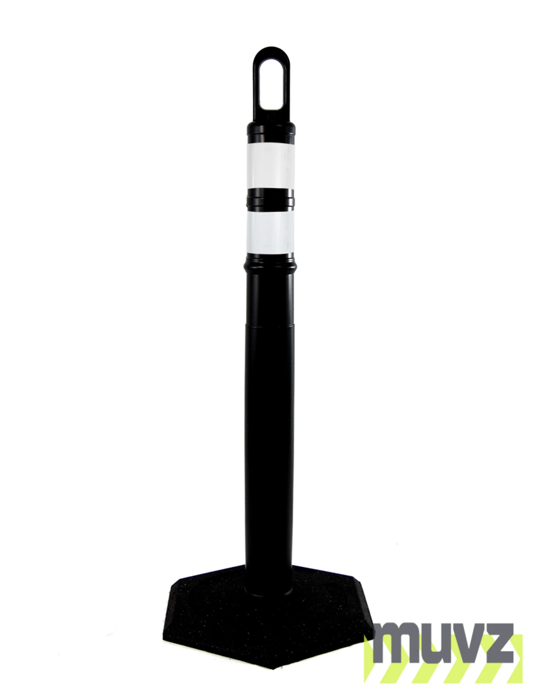42\" BLACK Looper Tube with two (2) 3\" Reflective Collars and 8 Lb. Base