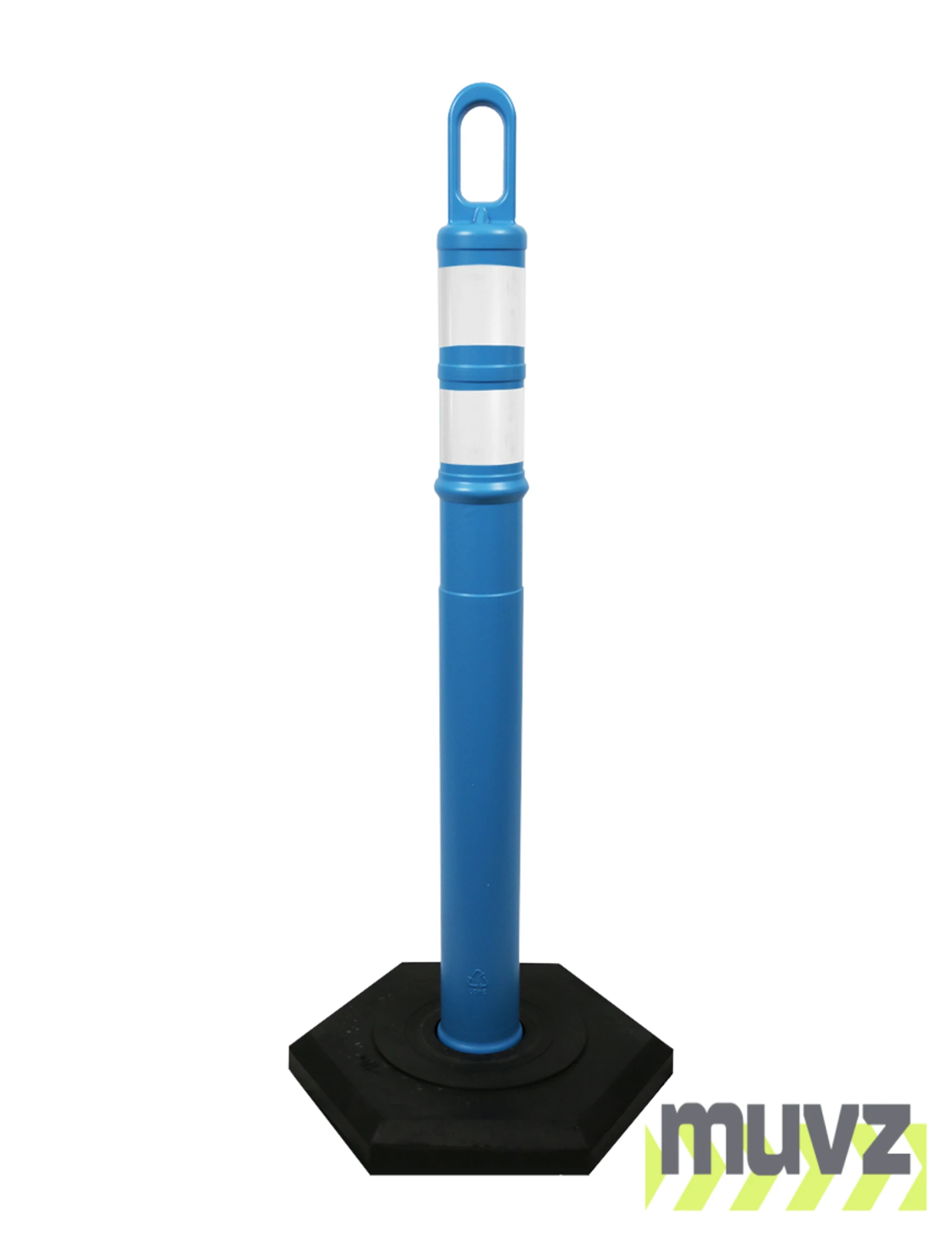 42\" BLUE Looper Tube with two (2) 3\" Reflective Collars and 12 Lb. Base