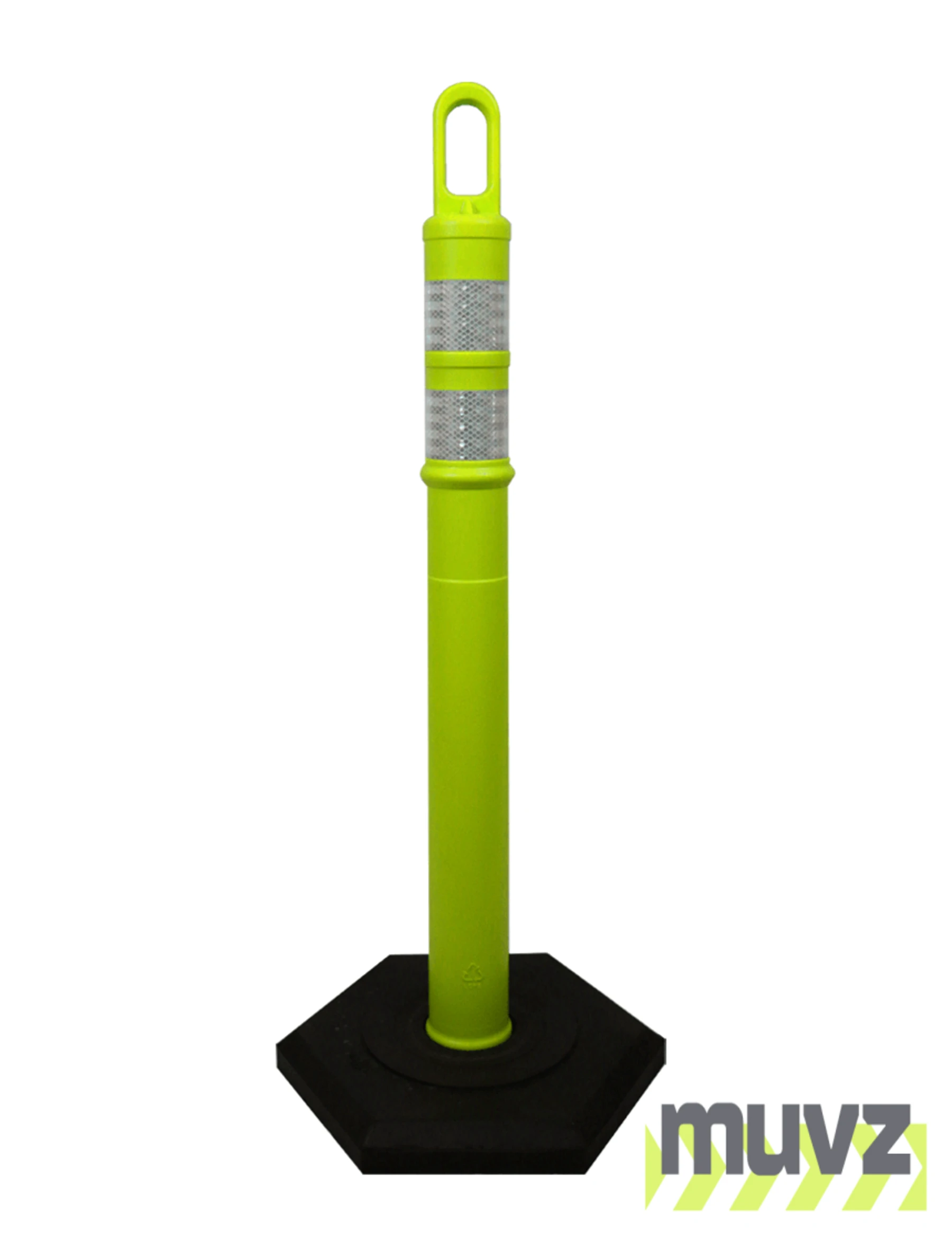 42\" LIME Looper Tube with two (2) 3\" Reflective Collars and 12 Lb. Base