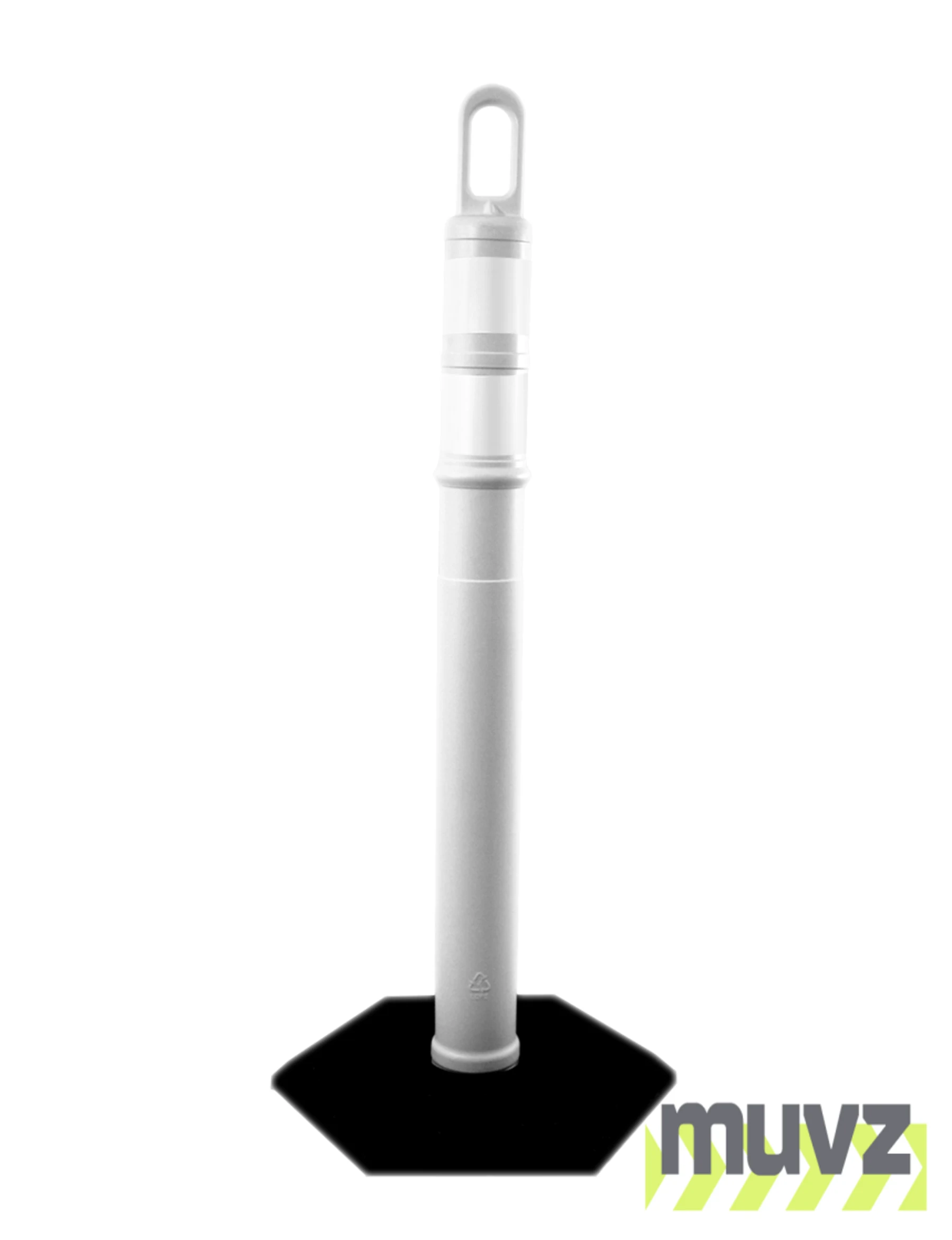 42\" WHITE Looper Tube with two (2) 3\" Reflective Collars and 8 Lb. Base