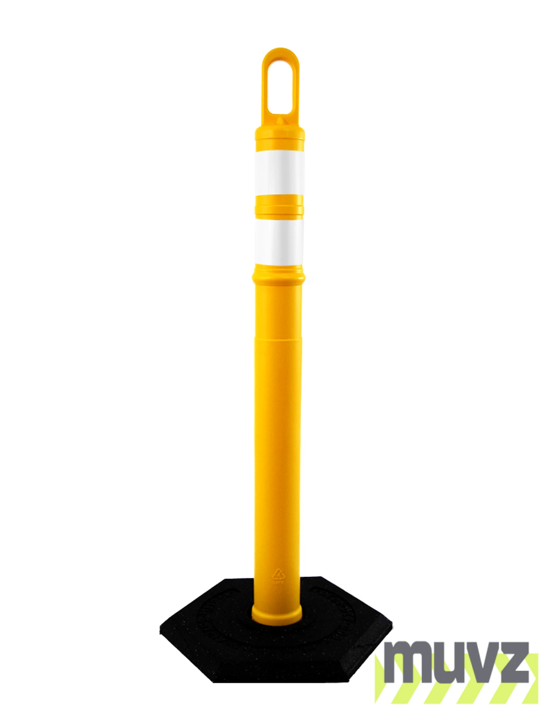 42\" YELLOW Looper Tube with two (2) 3\" Reflective Collars and 8 Lb. Base