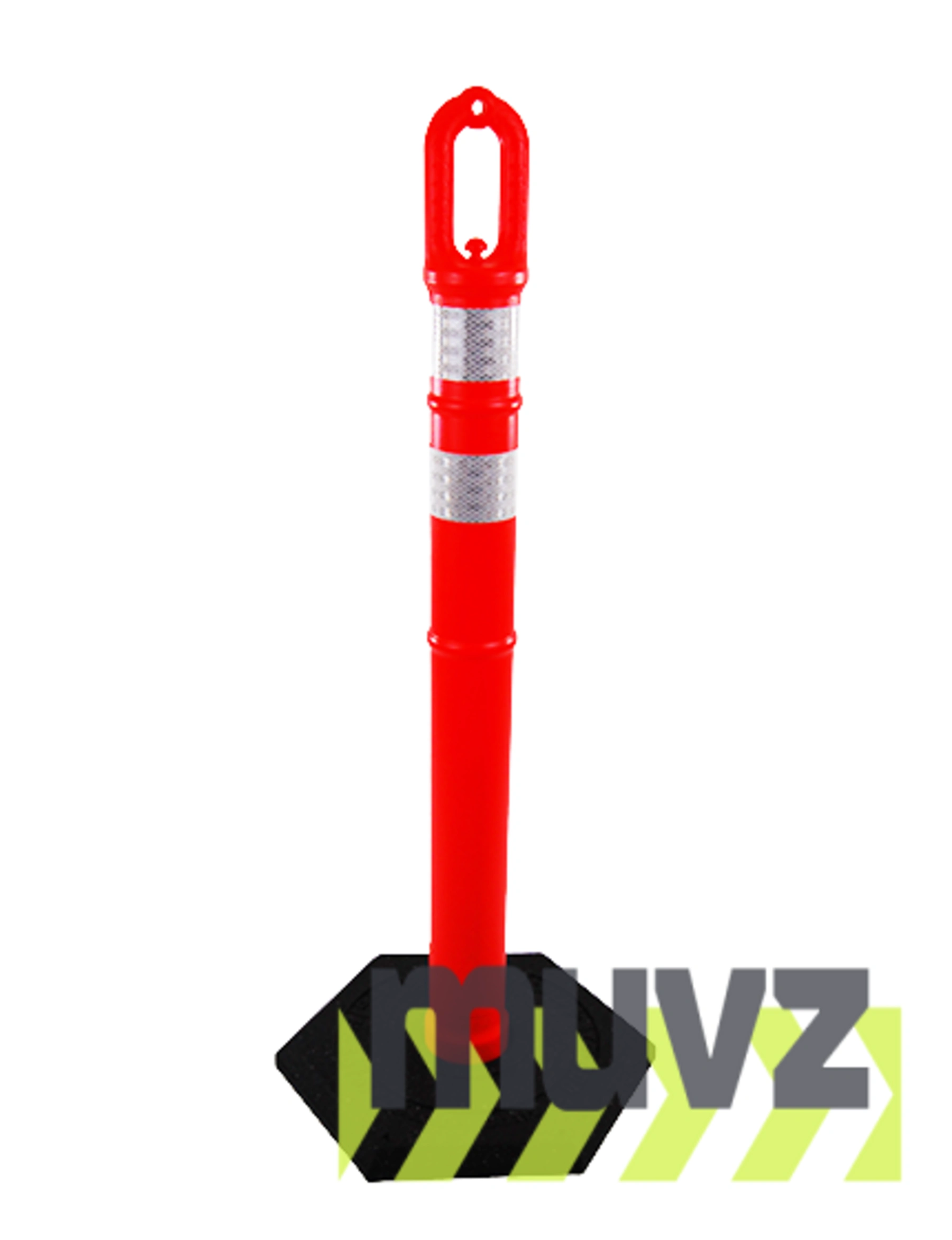 42\" ORANGE Ringtop Tube with two (2) 3\" Reflective Collars and 12 Lb. Base