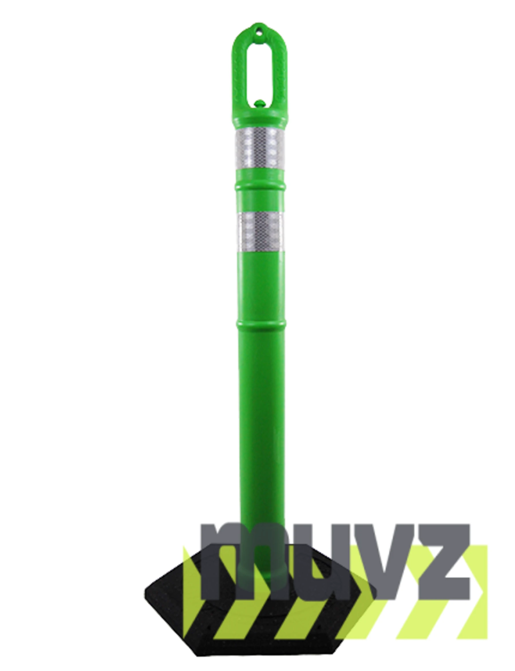 42\" GREEN Ringtop Tube with two (2) 3\" Reflective Collars and 12 Lb. Base