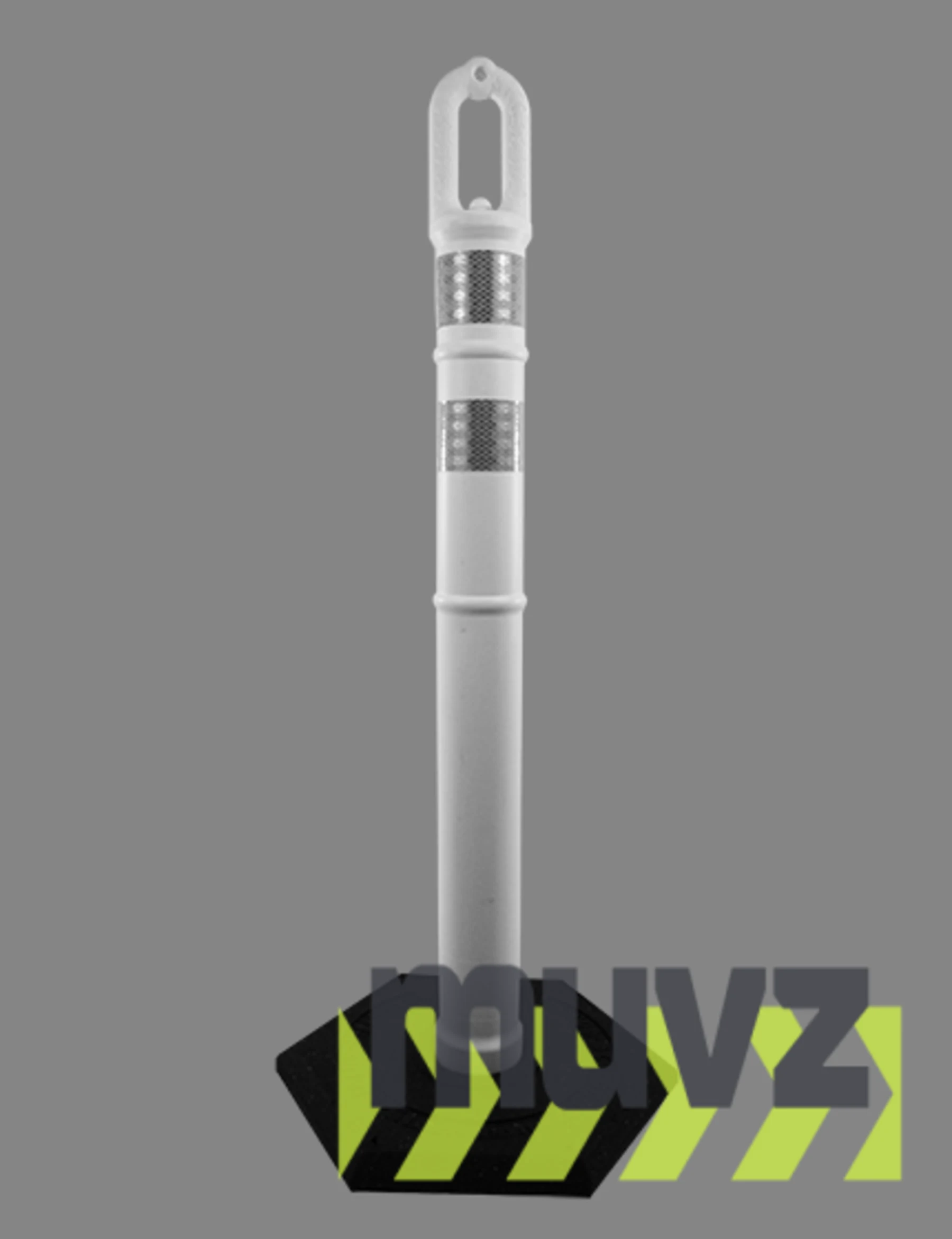 42\" WHITE Ringtop Tube with two (2) 3\" Reflective Collars and 18 Lb. Base