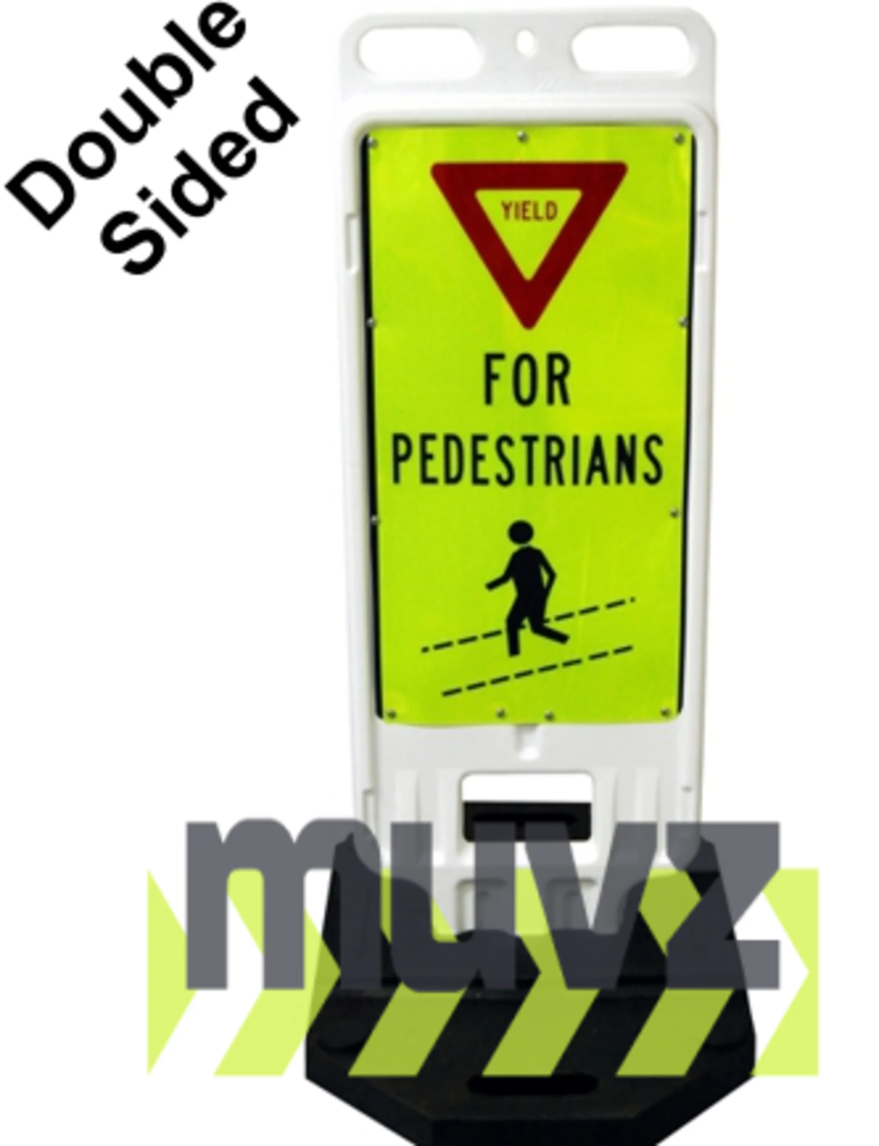 12\"x24\" Reflective Lime, Yield Symbol \"FOR PEDESTRIANS\", Vertical Panel Barricade w/28 Lb. Base
