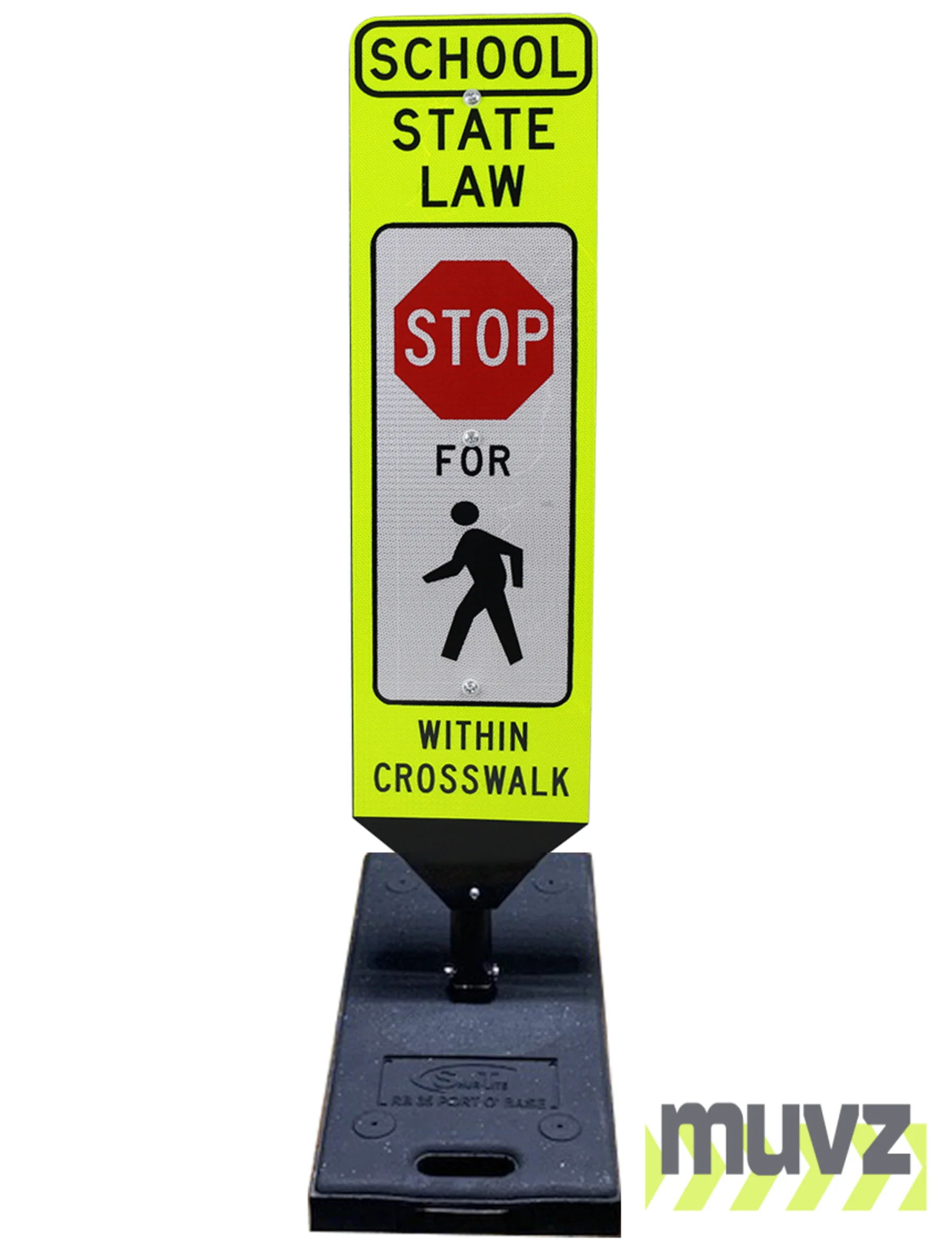 40\" x 12\" SCHOOL STATE LAW STOP FOR PEDESTRIANS, DOUBLE SIDED, Cross-Walk Barricade w/35 LB. BASE
