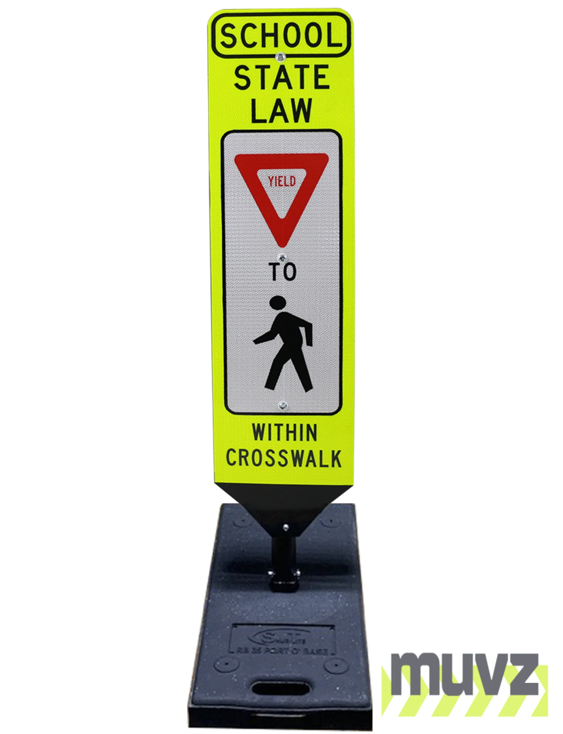 40\" x 12\" SCHOOL STATE LAW YIELD TO PEDESTRIANS, DOUBLE SIDED, Cross-Walk Barricade w/35 LB. BASE