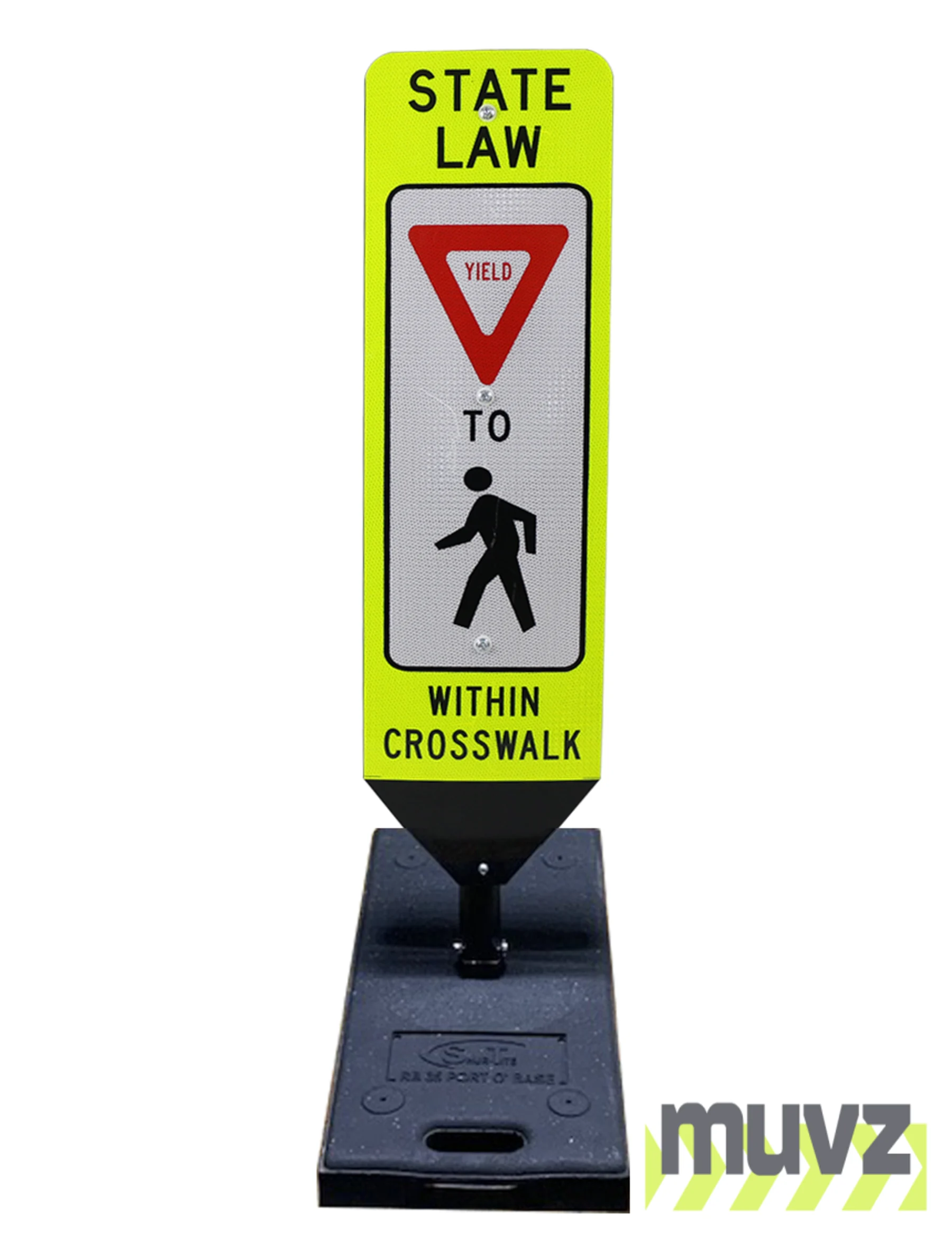 36\" x 12\" STATE LAW YIELD TO PEDESTRIANS, DOUBLE SIDED, Cross-Walk Barricade w/35 LB. BASE