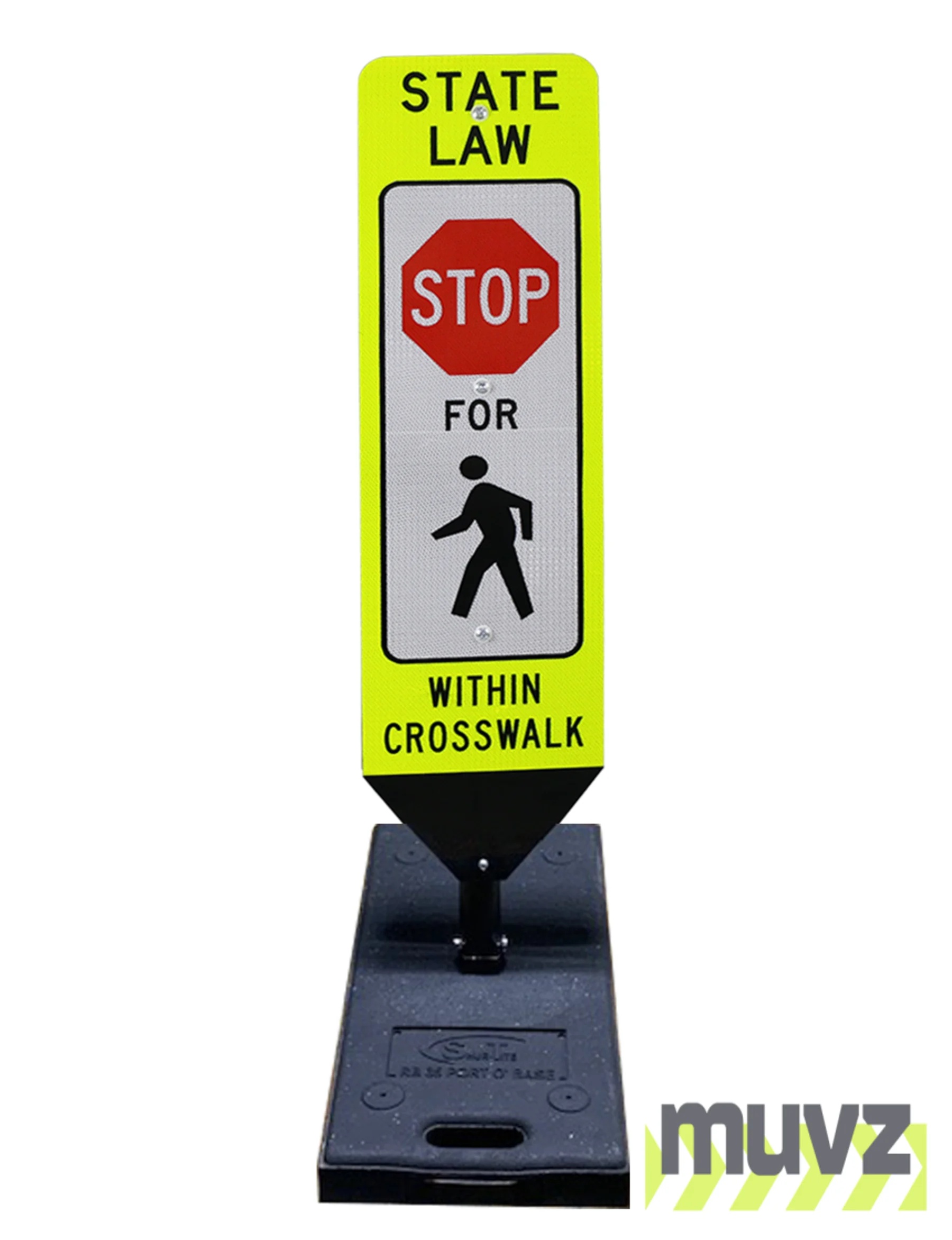 36\" x 12\" STATE LAW STOP FOR PEDESTRIANS, DOUBLE SIDED, Cross-Walk Barricade w/35 LB. BASE