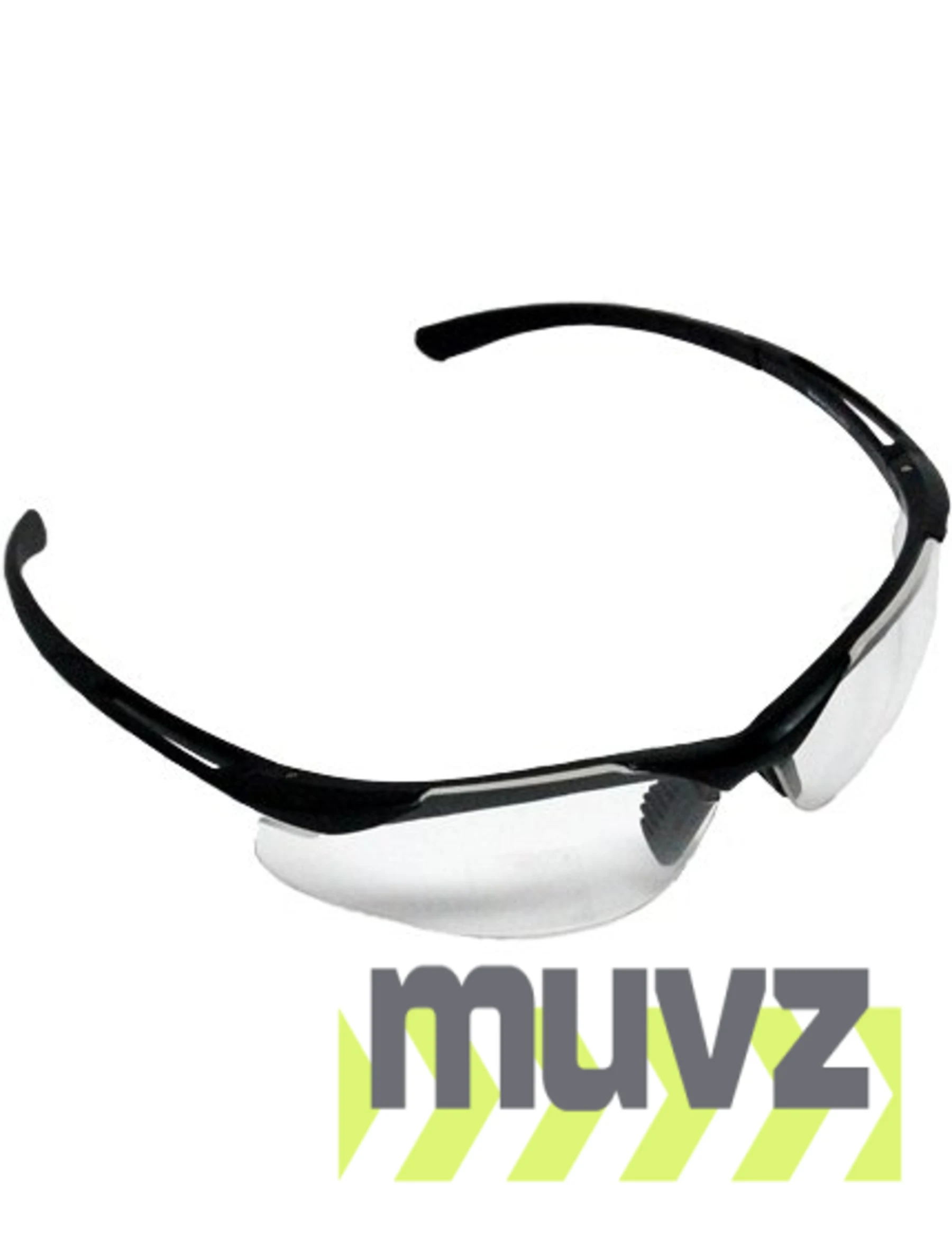 Z87+ Safety Sunglasses (light, wrap around lens, matte-black frame, clear anti-fog lens)