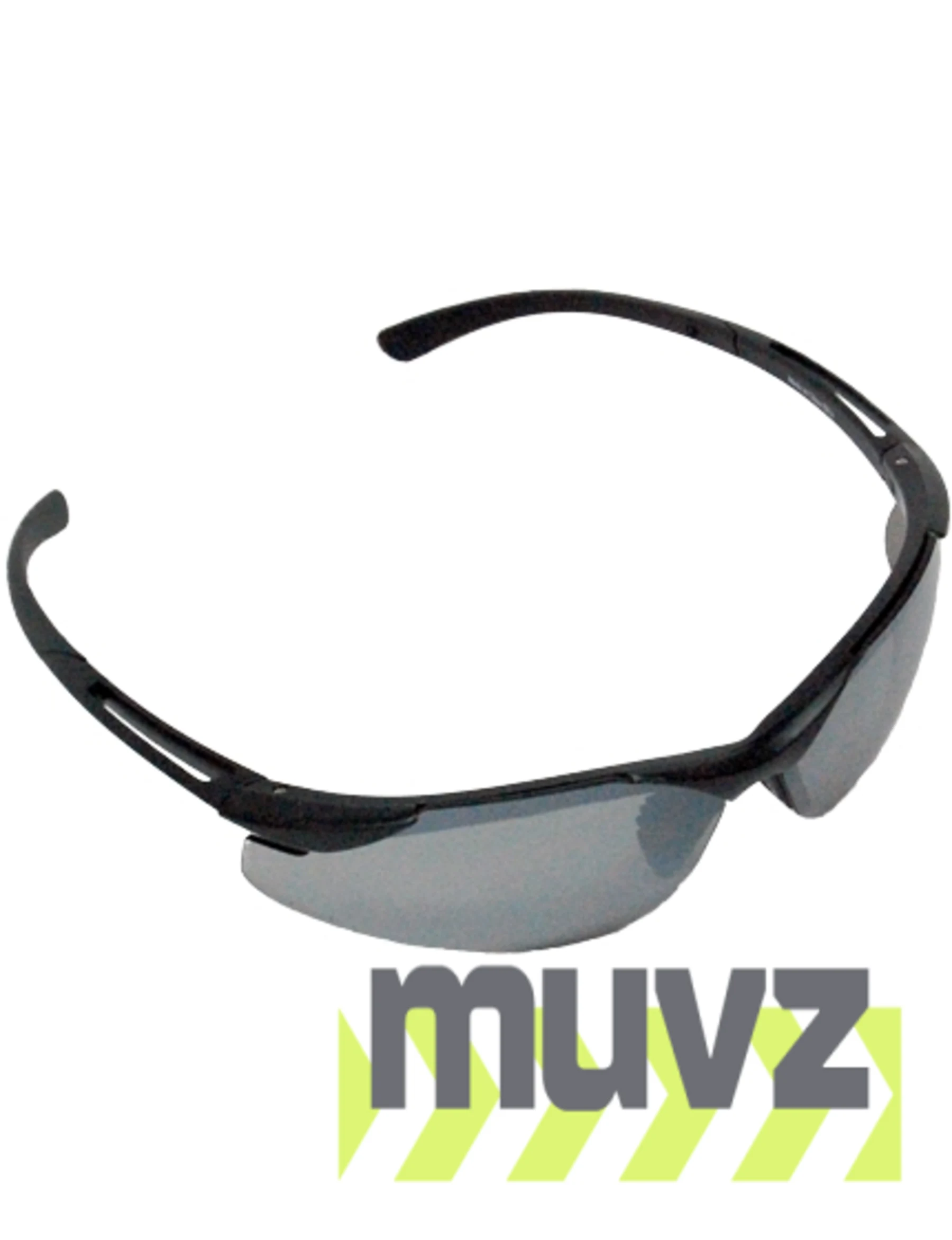 Z87+ Safety Sunglasses (light, wrap around lens, matte-black frame, silver anti-fog lens)