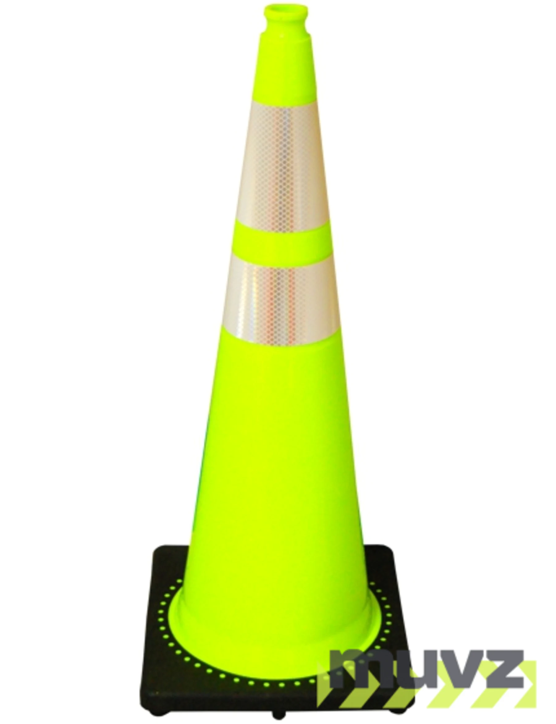 36\" 10 lb. Lime Black Base Traffic Cone with 6\" \u0026 4\" Reflective Collars