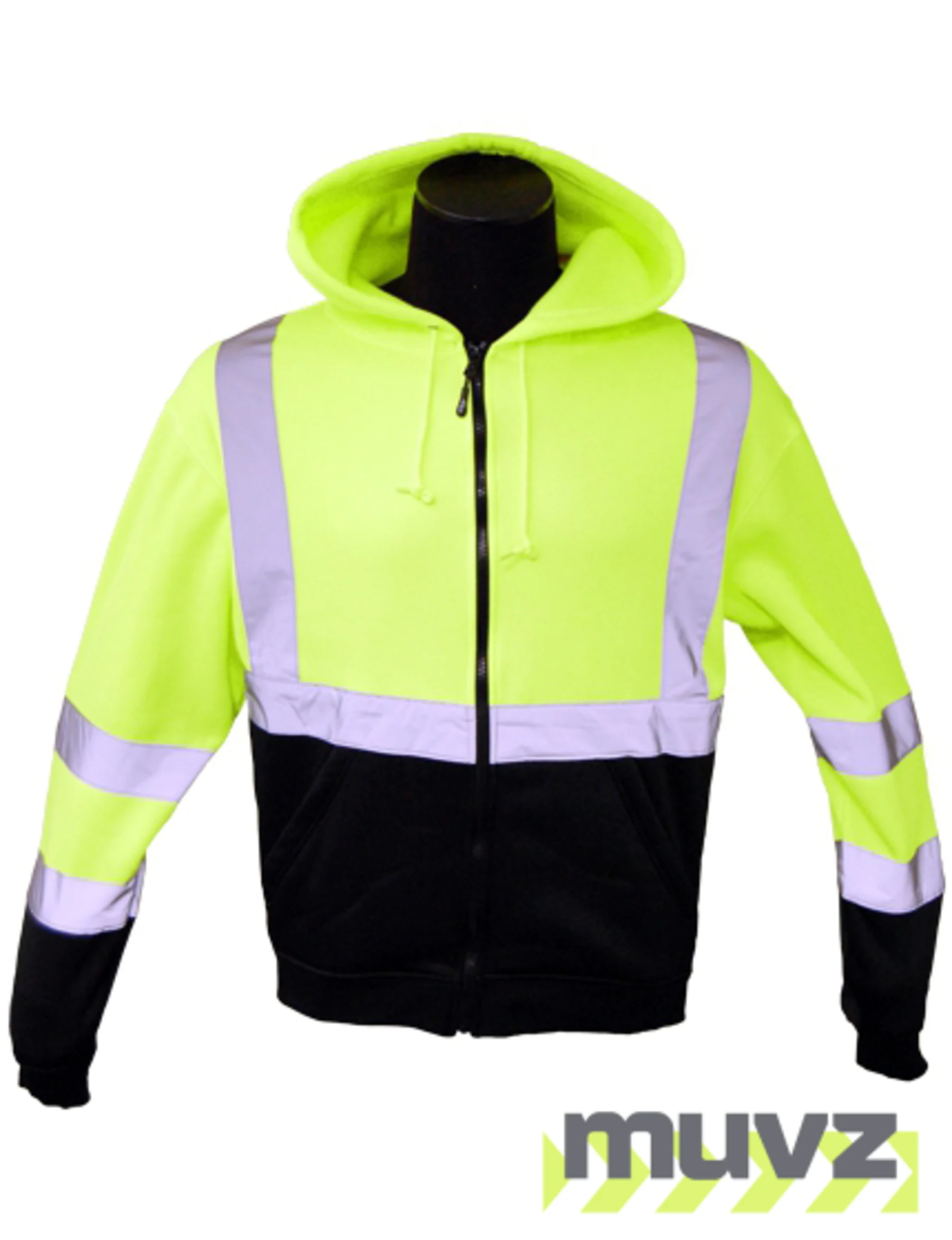 Class 3, Lime, Hooded Full Zipper Sweatshirt, 2XL